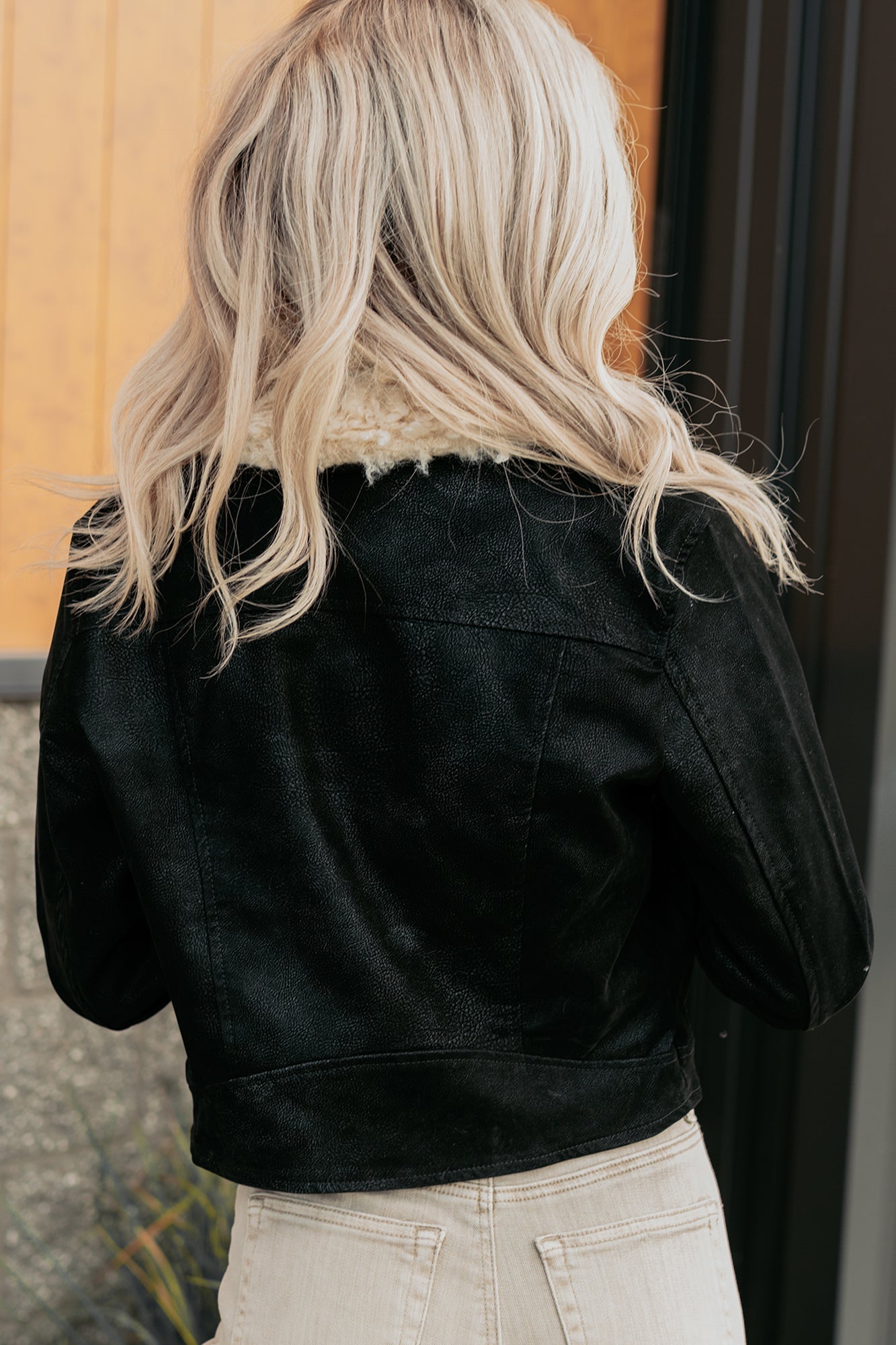 Soulful Strolls Shearling Aviator Jacket (Black/Cream)