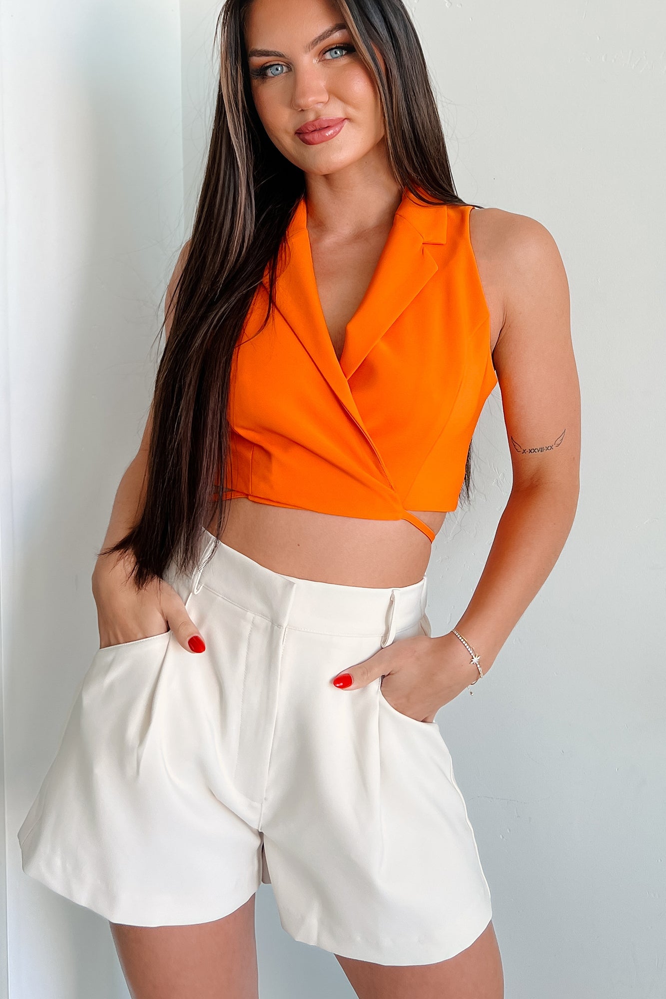 Rosalind Wrap Tie Crop Vest (Orange)
