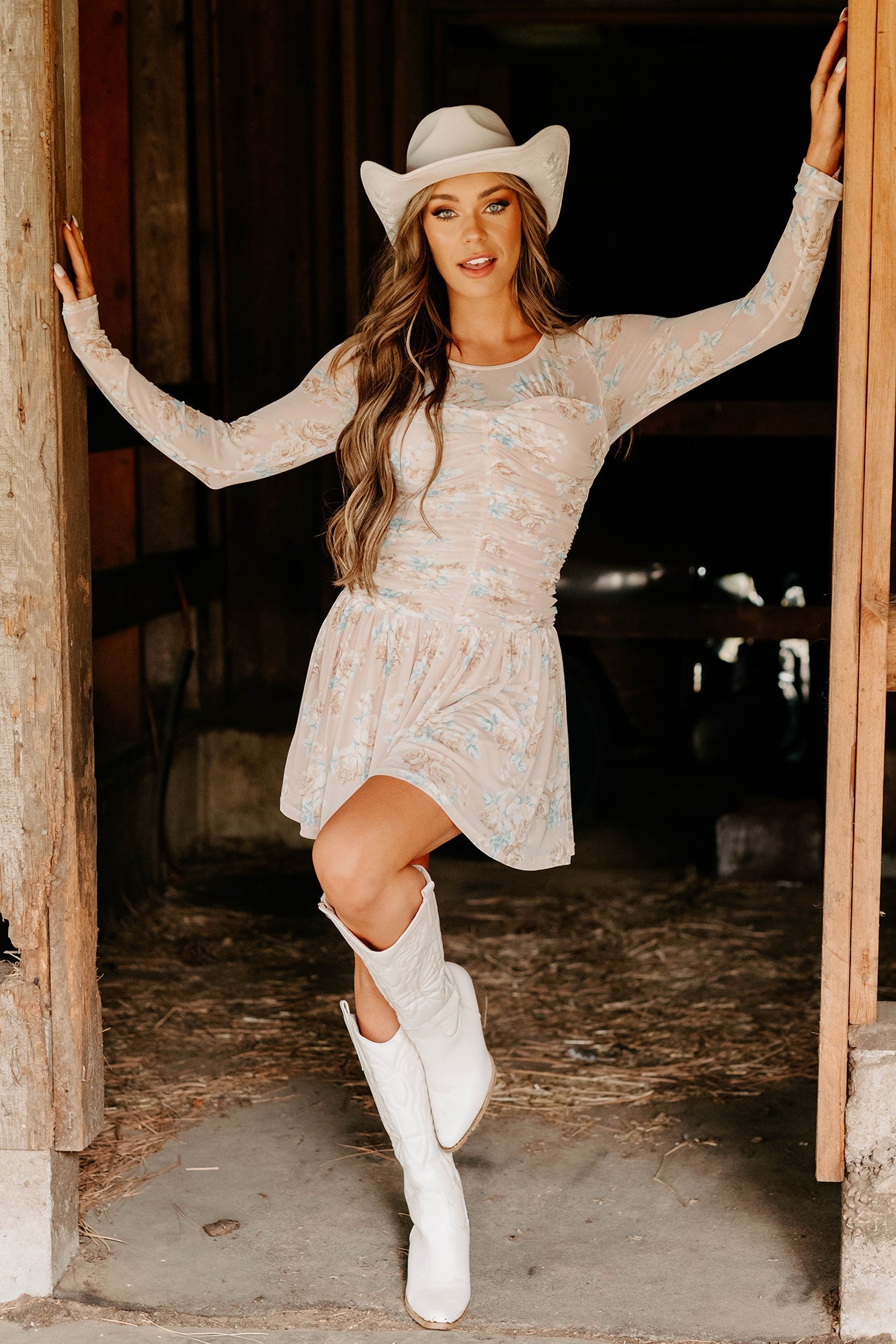 Sweet As Summer Floral Ruched Mini Dress (Blush)