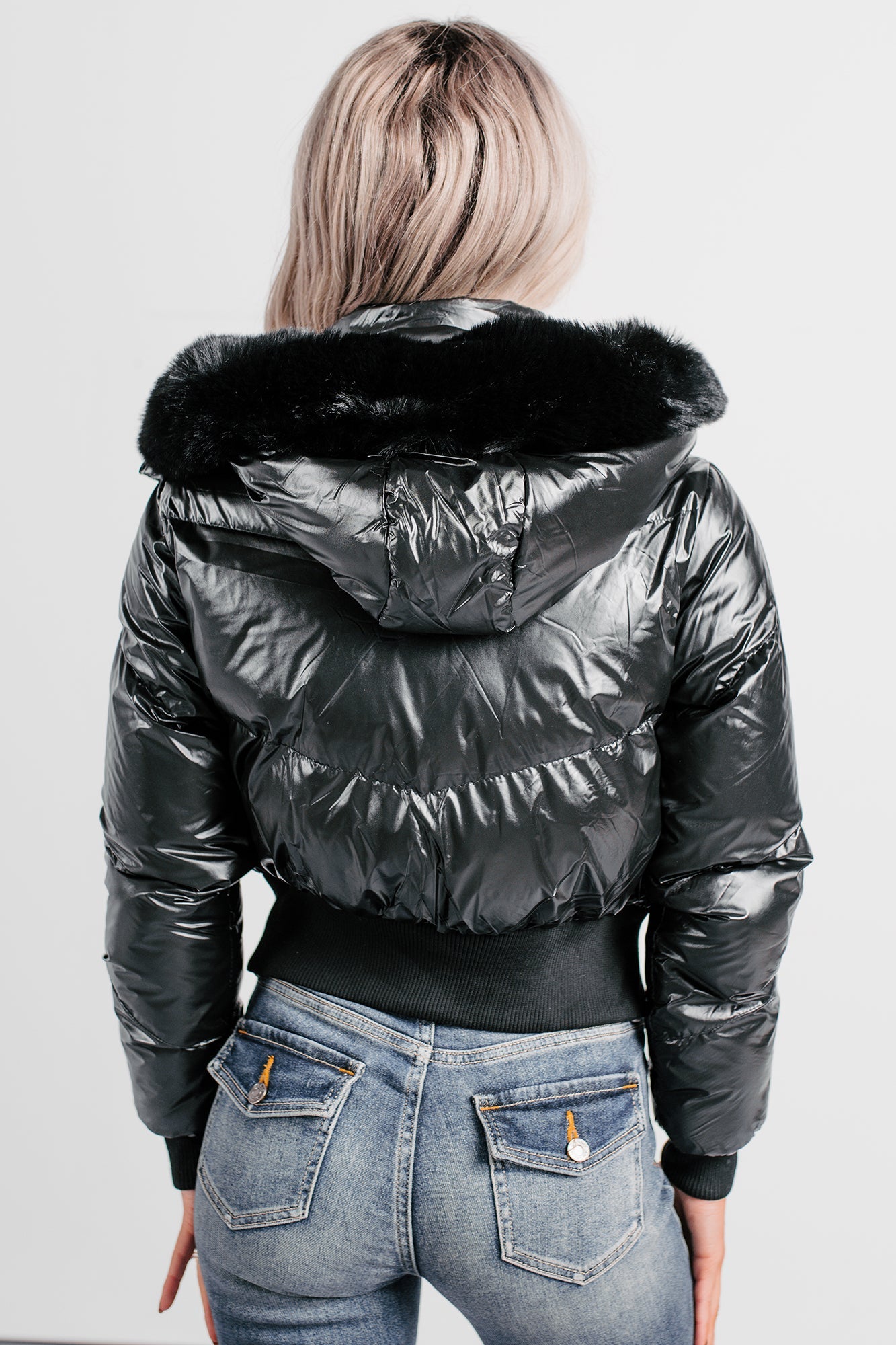 Show You How Faux Fur Hooded Puffer Jacket (Black)