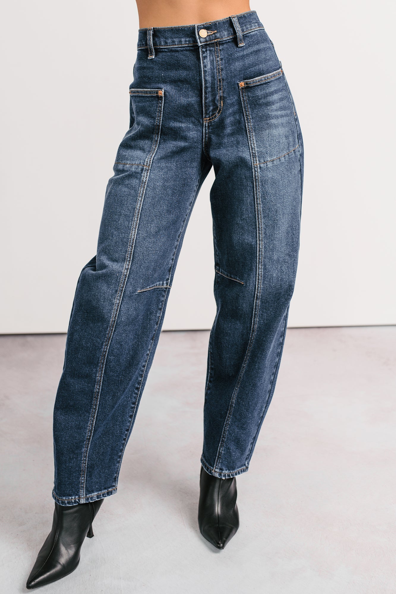River High Rise Phoenix Textile Barrel Jeans (Dark Wash)