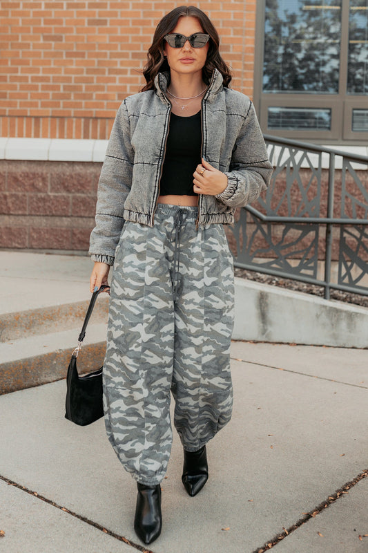 Warm Refuge Denim Cropped Puffer Jacket (Black)