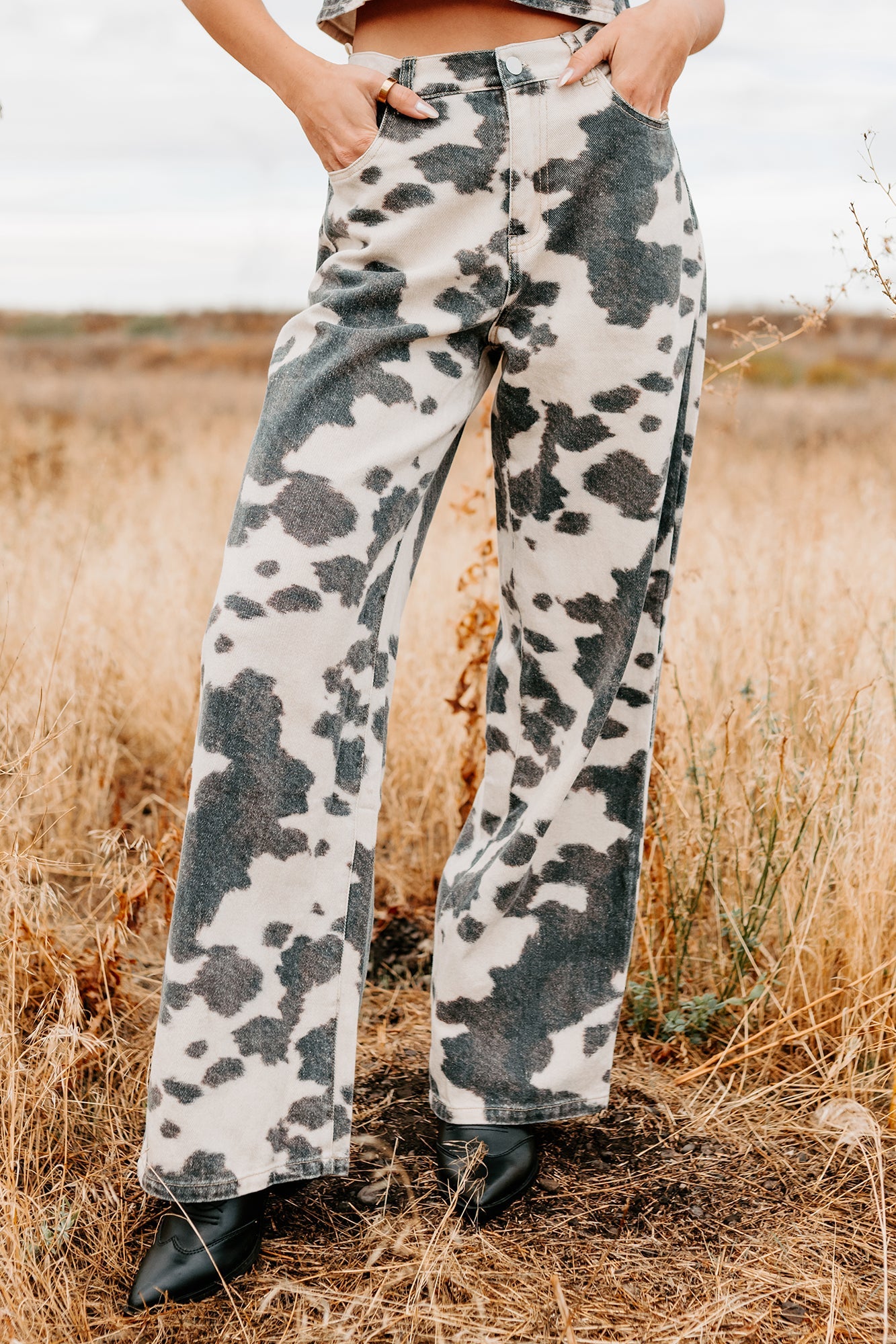 Willis Wide Leg Cow Print Klesis Jeans (Brown)