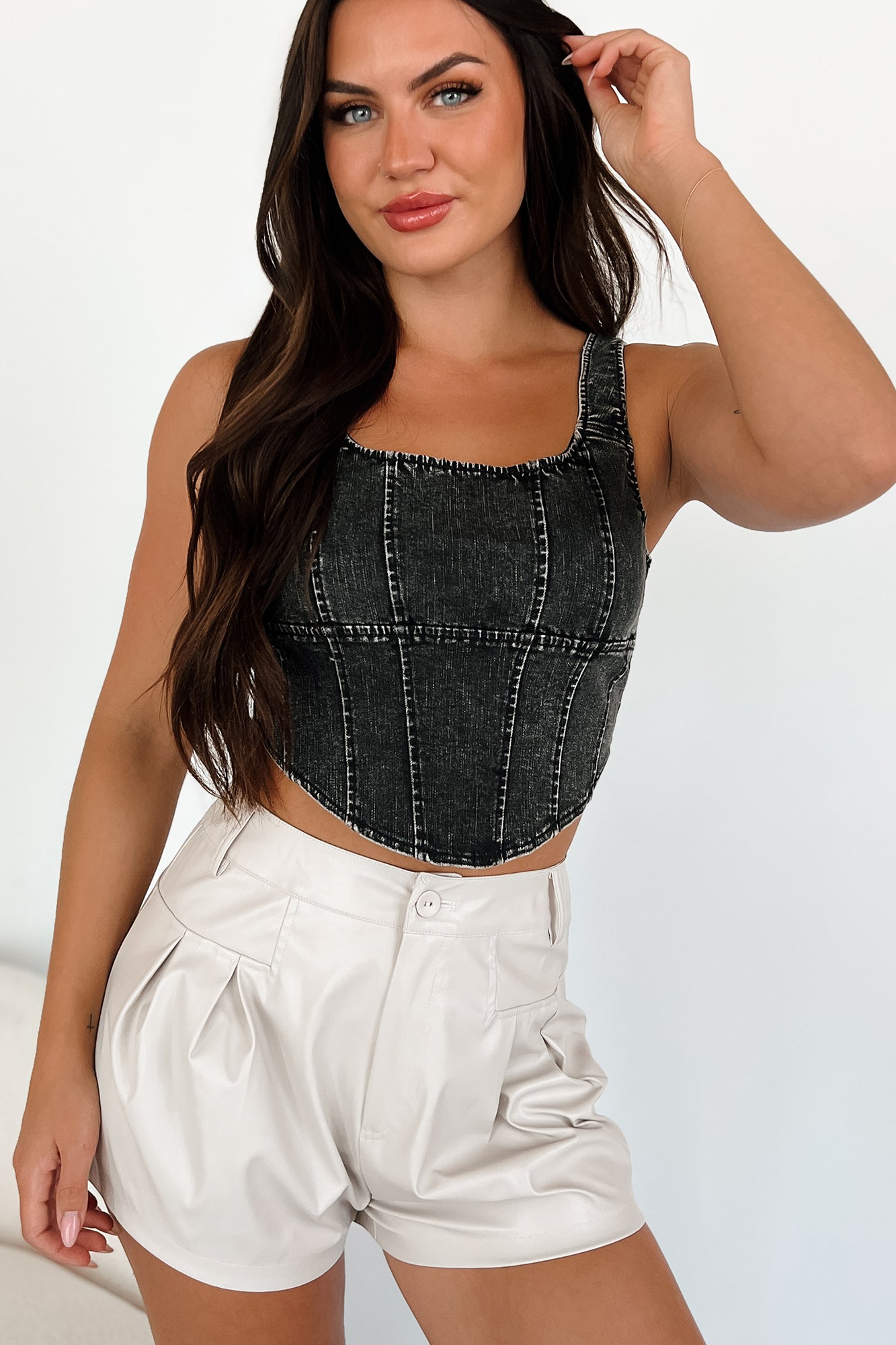 That's Just Karma Denim Corset Top (Black)