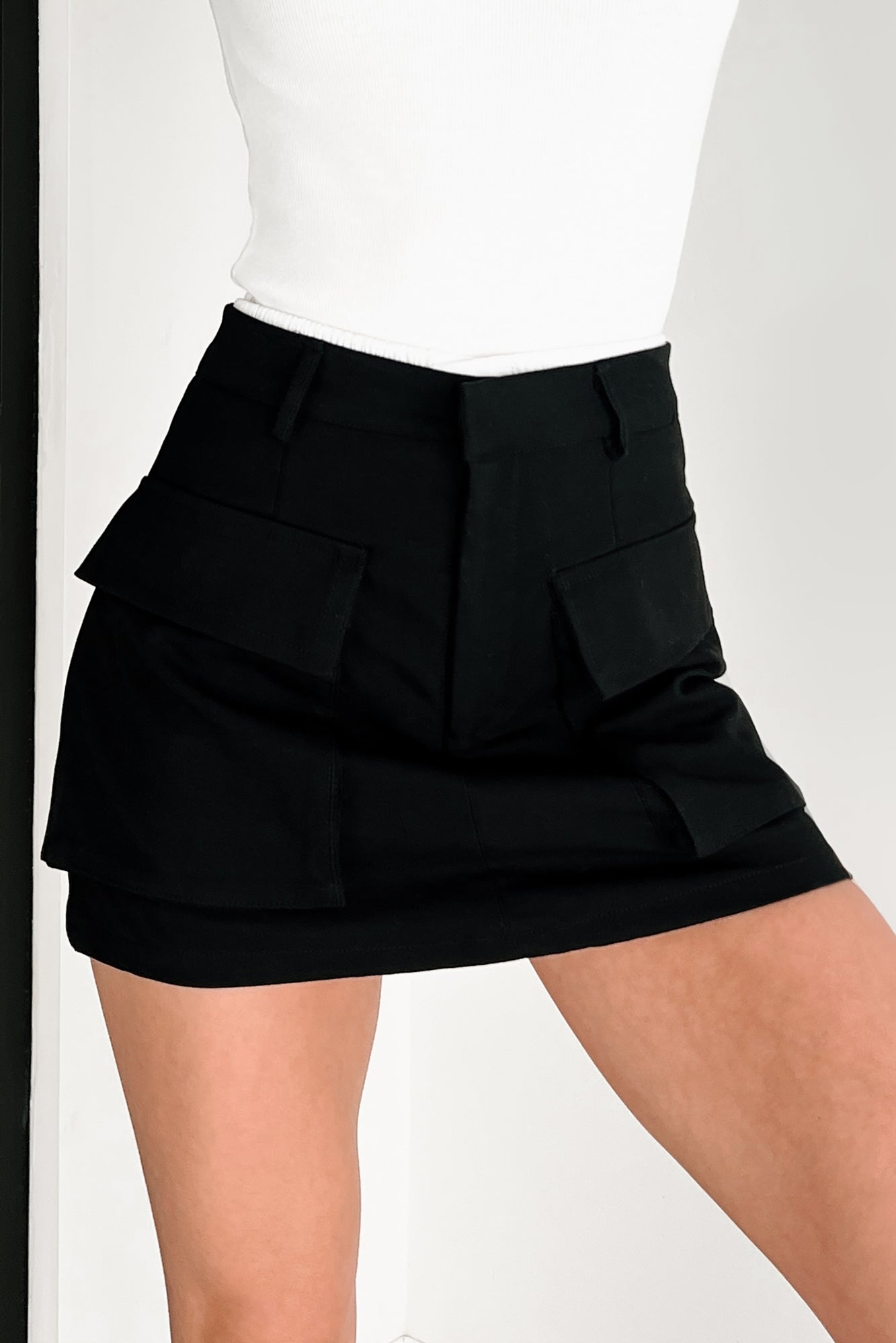 Living In Perfect Harmony Cargo Mini Skirt (Black)