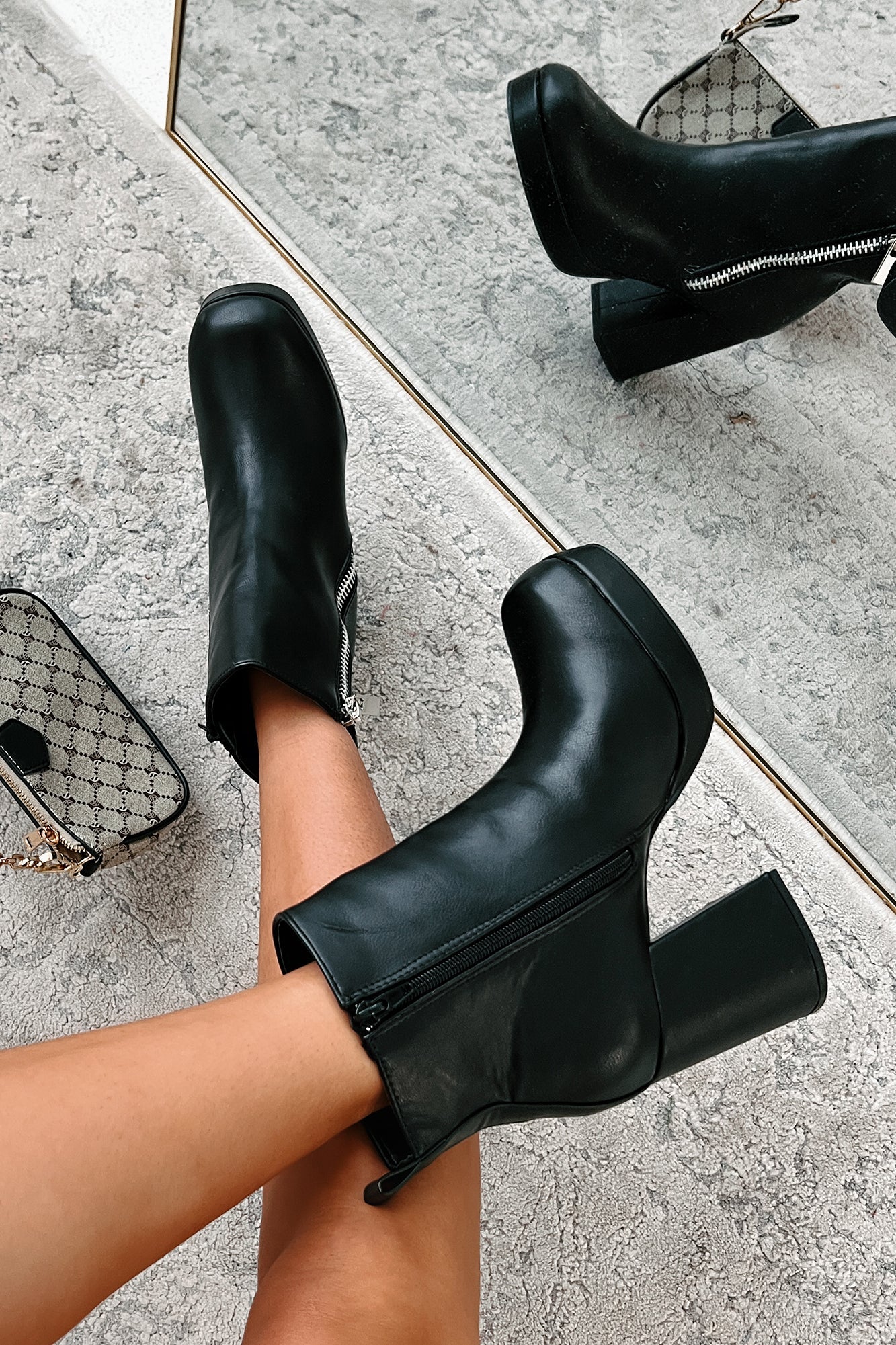 Straight Facts Zipper Detail Platform Booties (Black)