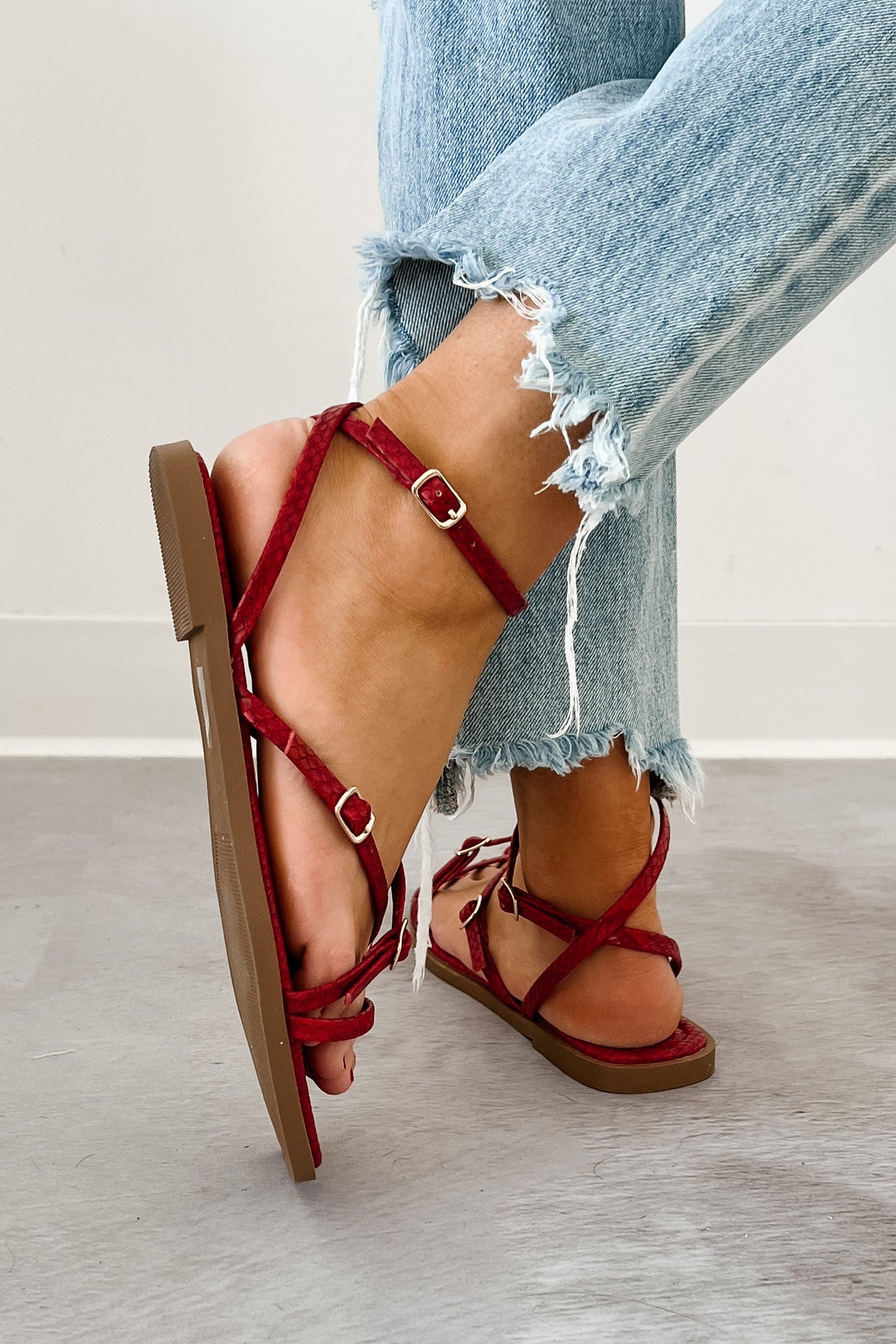 Vogue Moments Ankle Strap Snake Sandal (Red)