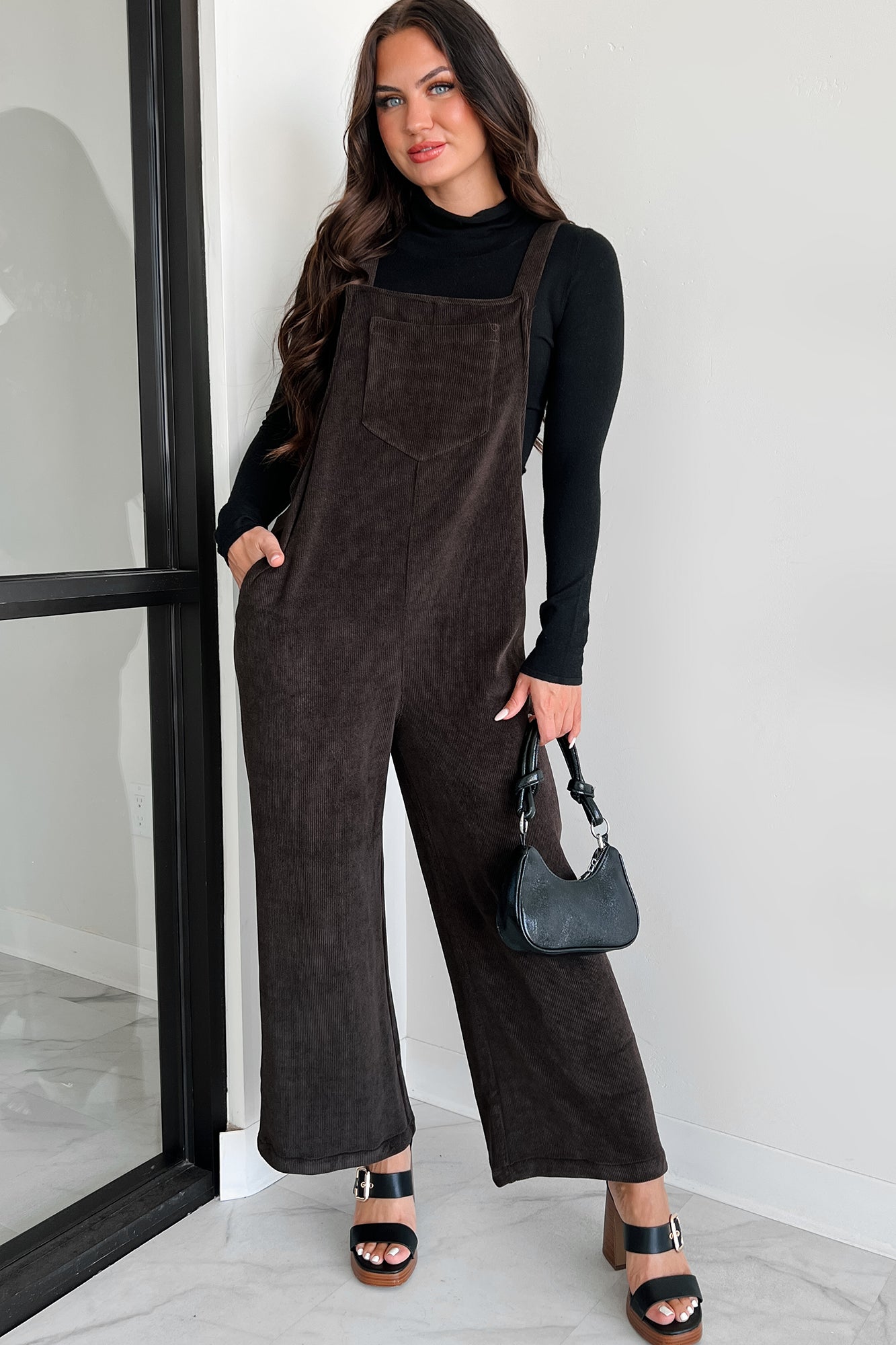Playful Impression Soft Corduroy Overall Jumpsuit (Dark Brown)