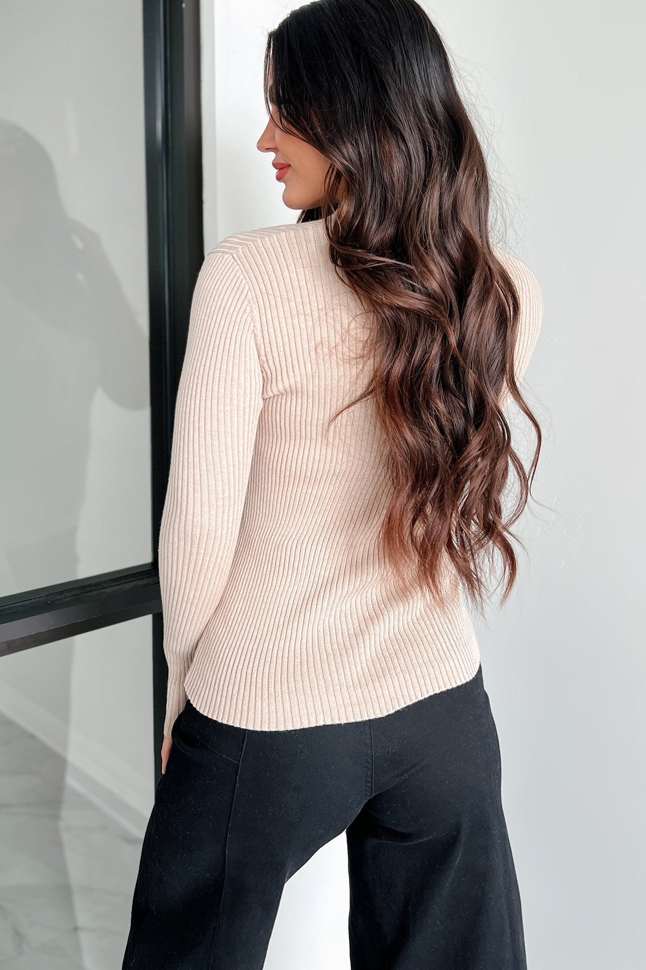 Tula Button Detail Ribbed Sweater Top (Oatmeal)