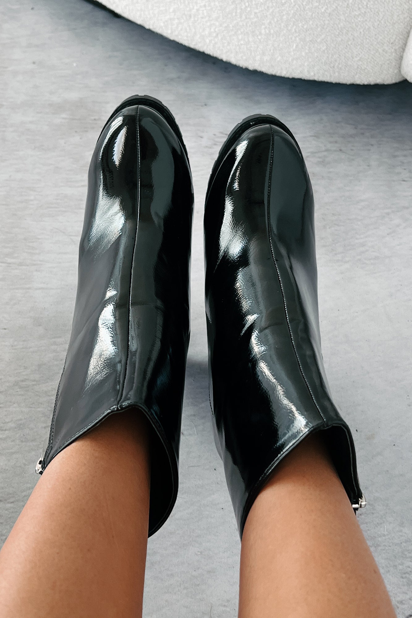 Tall Task Patent Leather Platform Booties (Black)