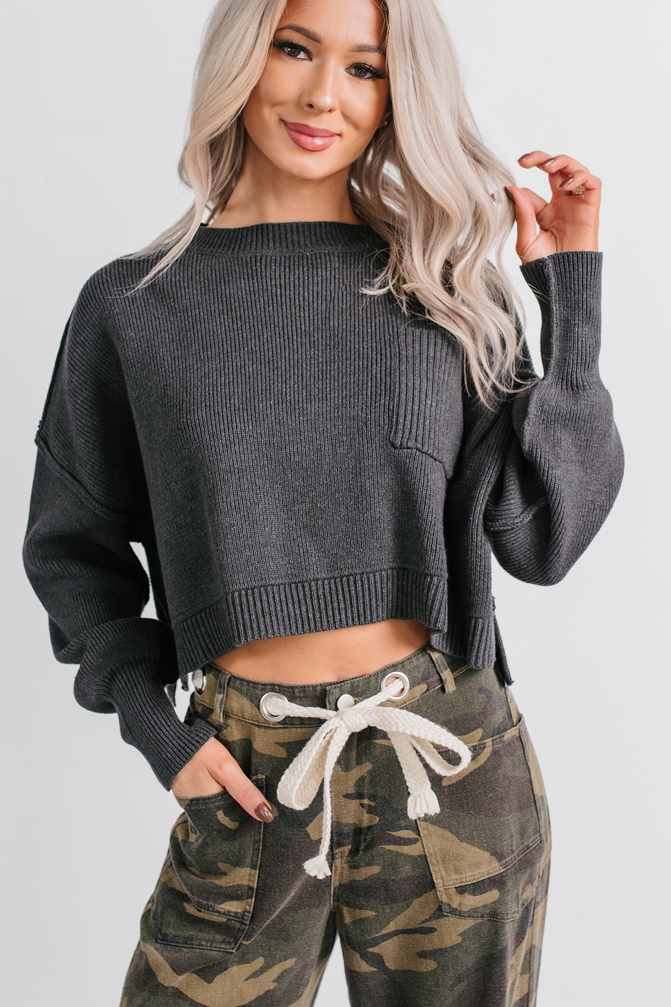 Warm December Ribbed Crop Sweater (Black)