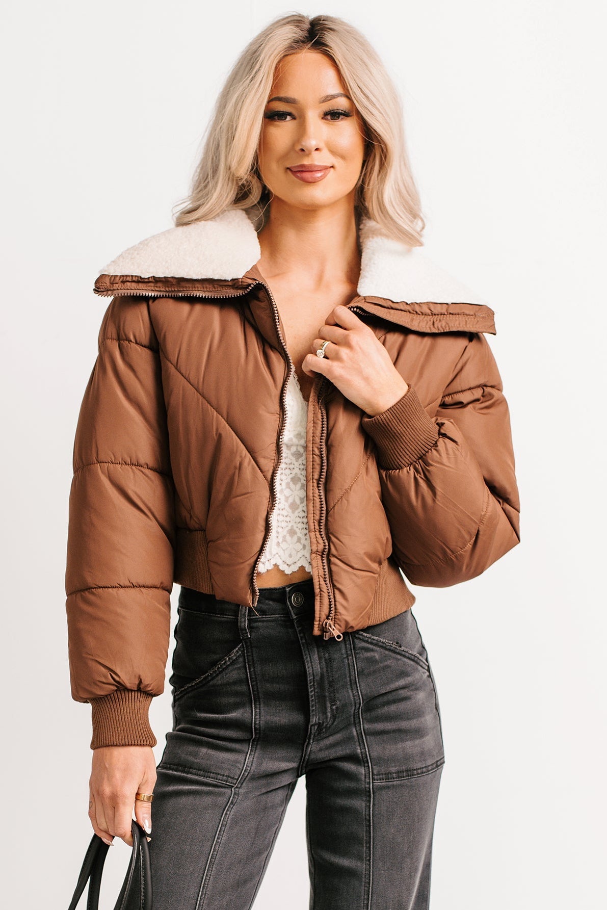 Up To Snow Good Quilted Puff Jacket (Brown)