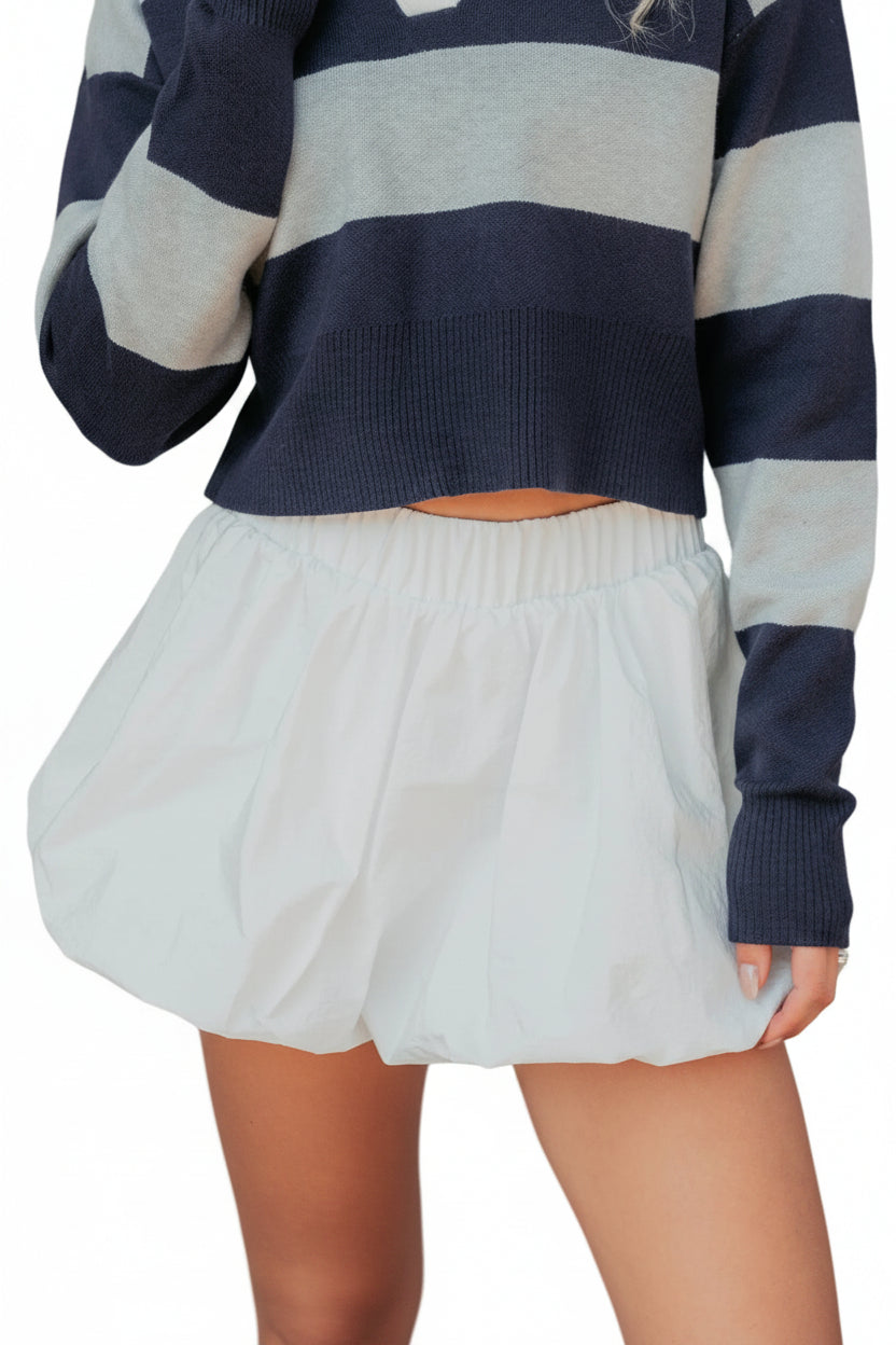 Yolanda Shorts Lined Bubbled Windbreaker Skirt (White)