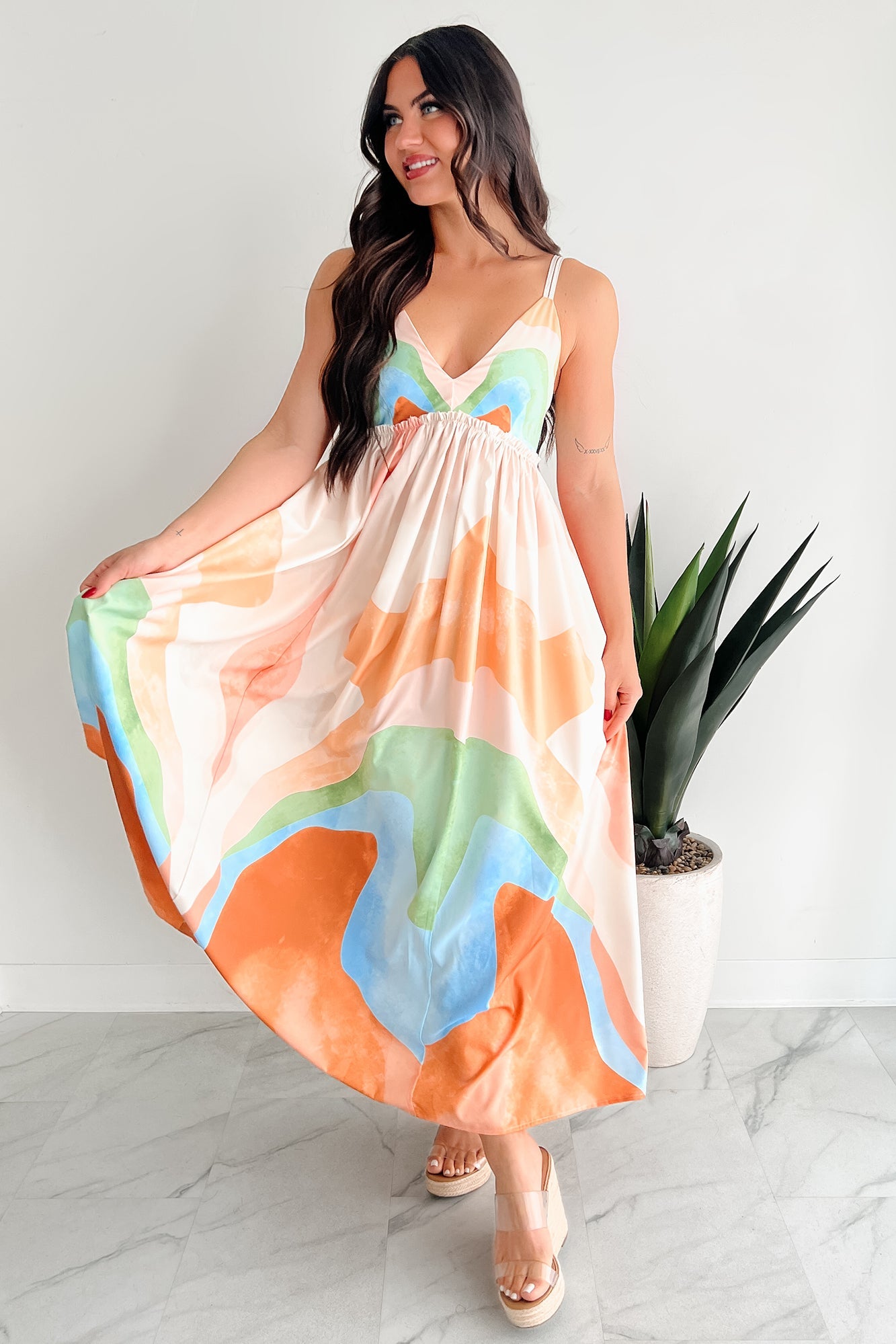 Tastefully Bold Printed Maxi Dress (Orange Combo)