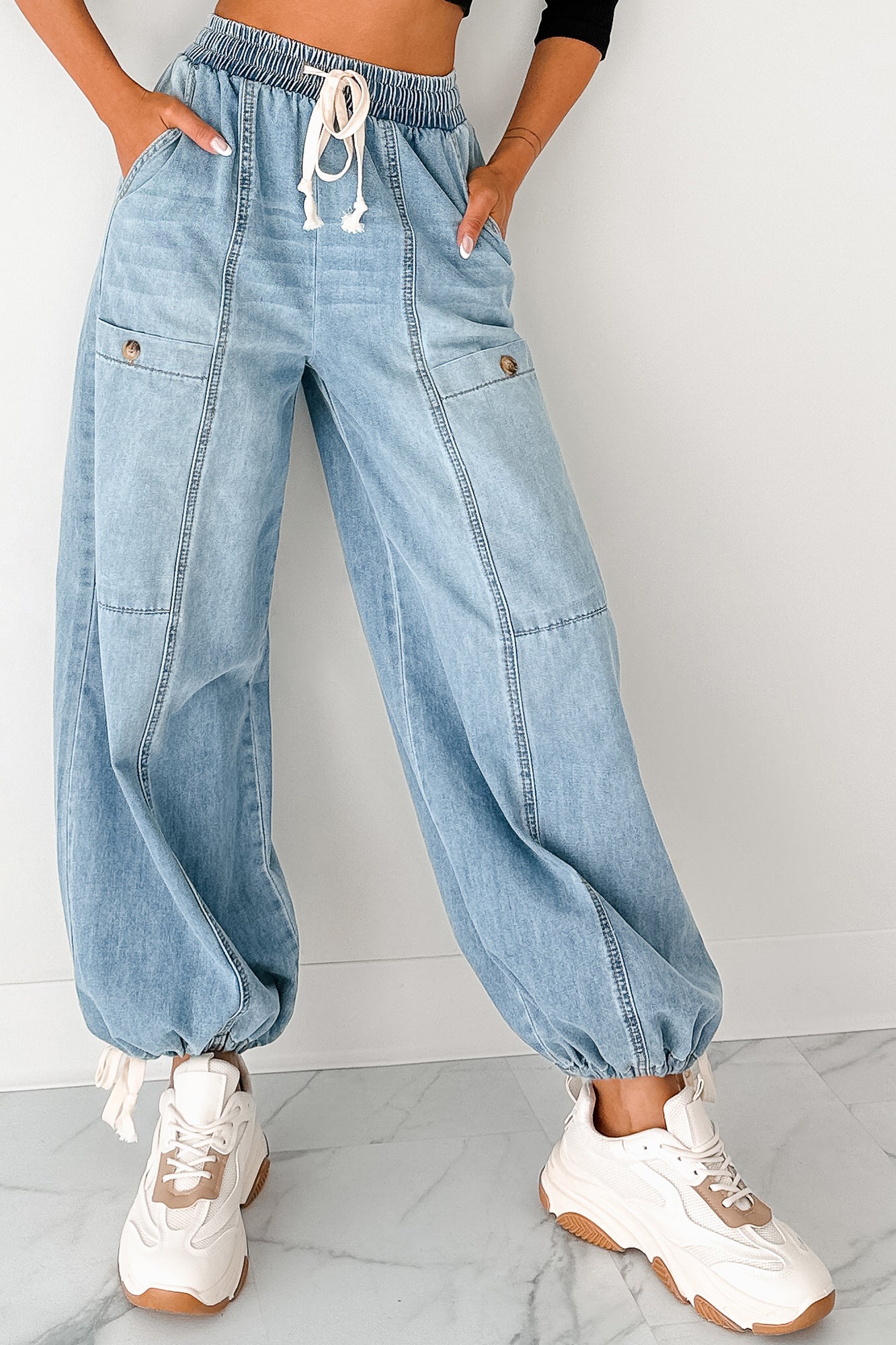 Restless Soul Denim Wide Leg Drawstring Pants (Light)