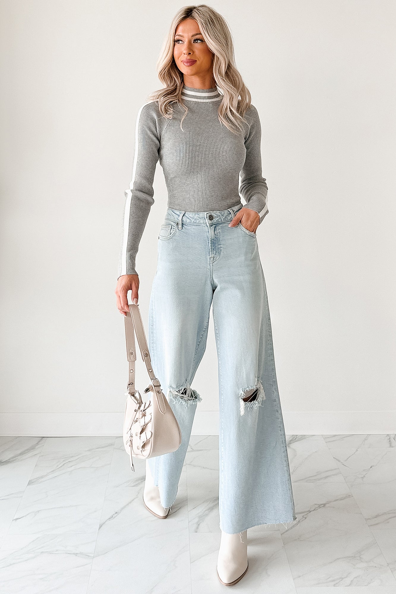 Vivienne Wide Leg Ripped Hidden Jeans (Light)