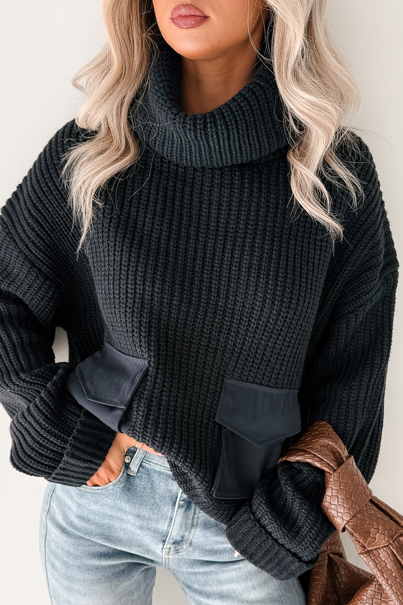 Tell Me Everything Cowl Neck Cargo Sweater (Dark Navy)