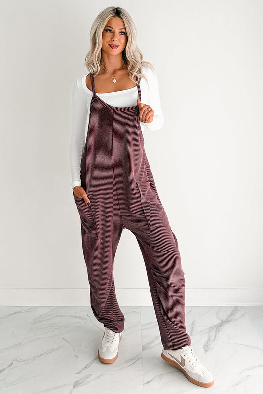 Sweet Crush Ribbed Sleeveless Jumpsuit (Maroon)