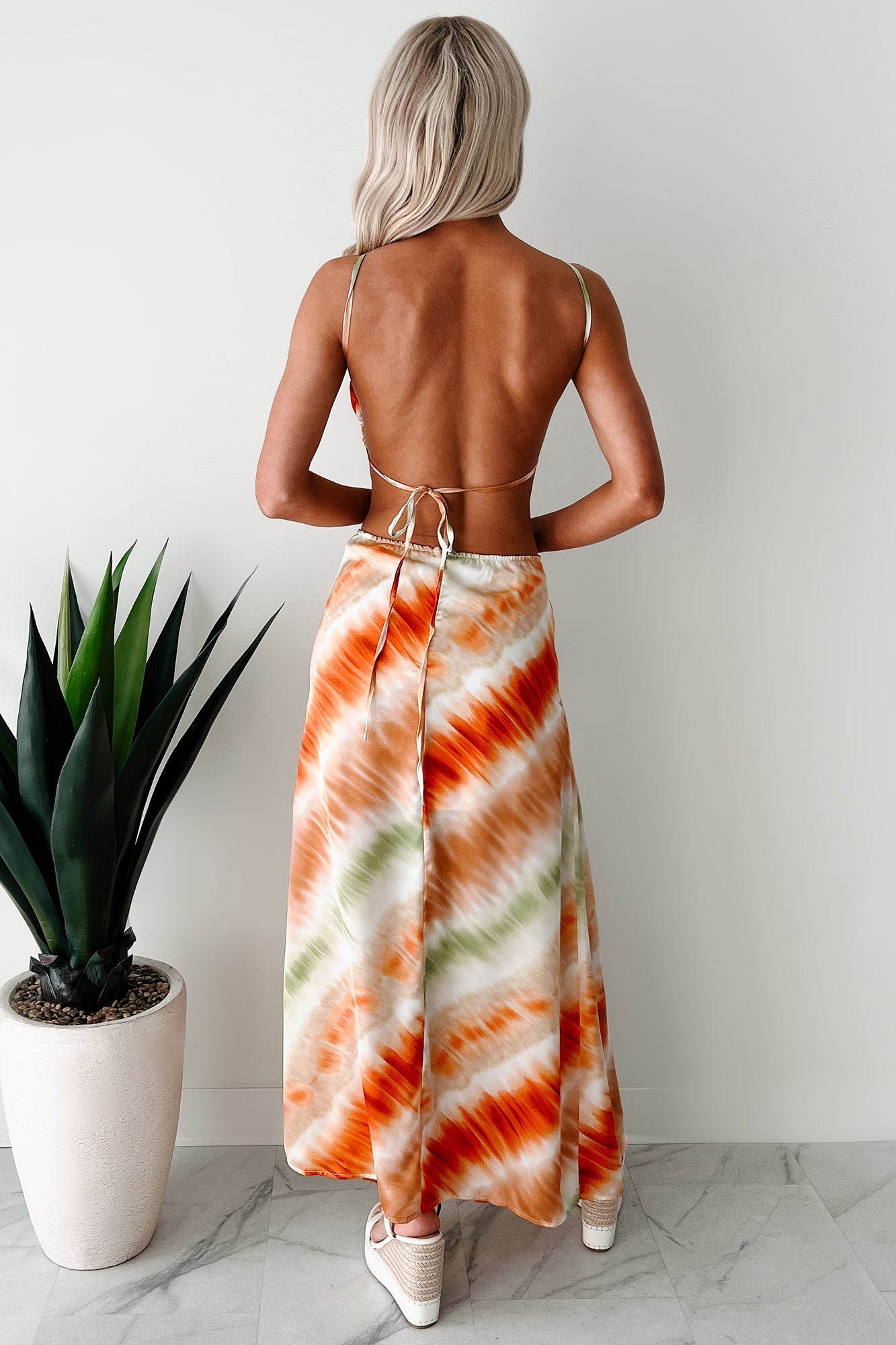 Tropical Tango Tie-Dye Two-Piece Skirt Set (Orange)