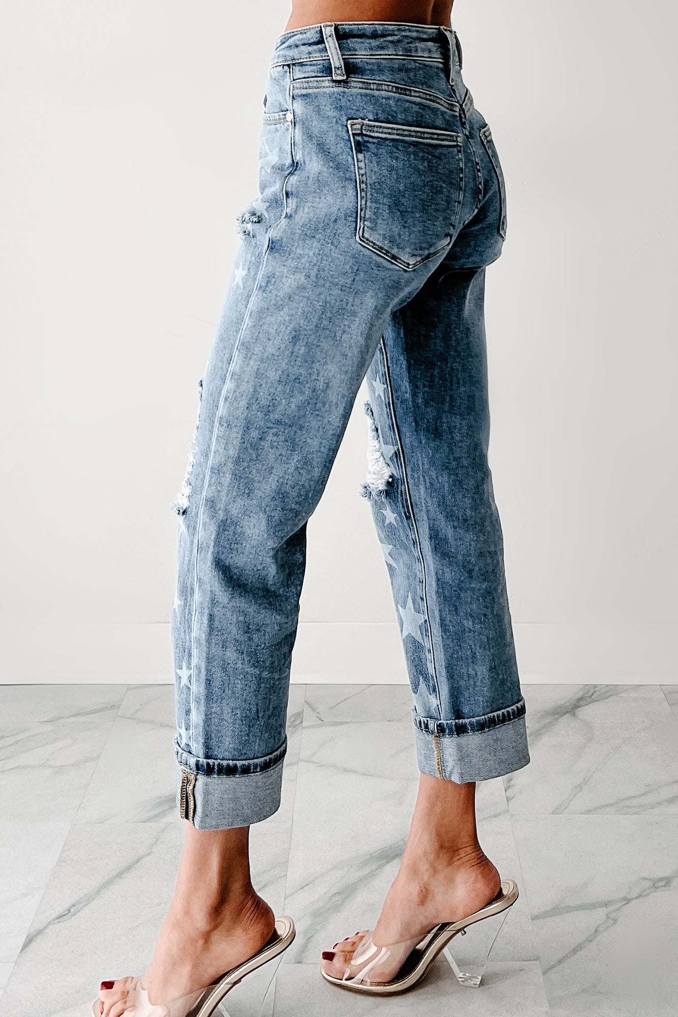 Ruth Star Print Distressed Saige Jeans (Medium)