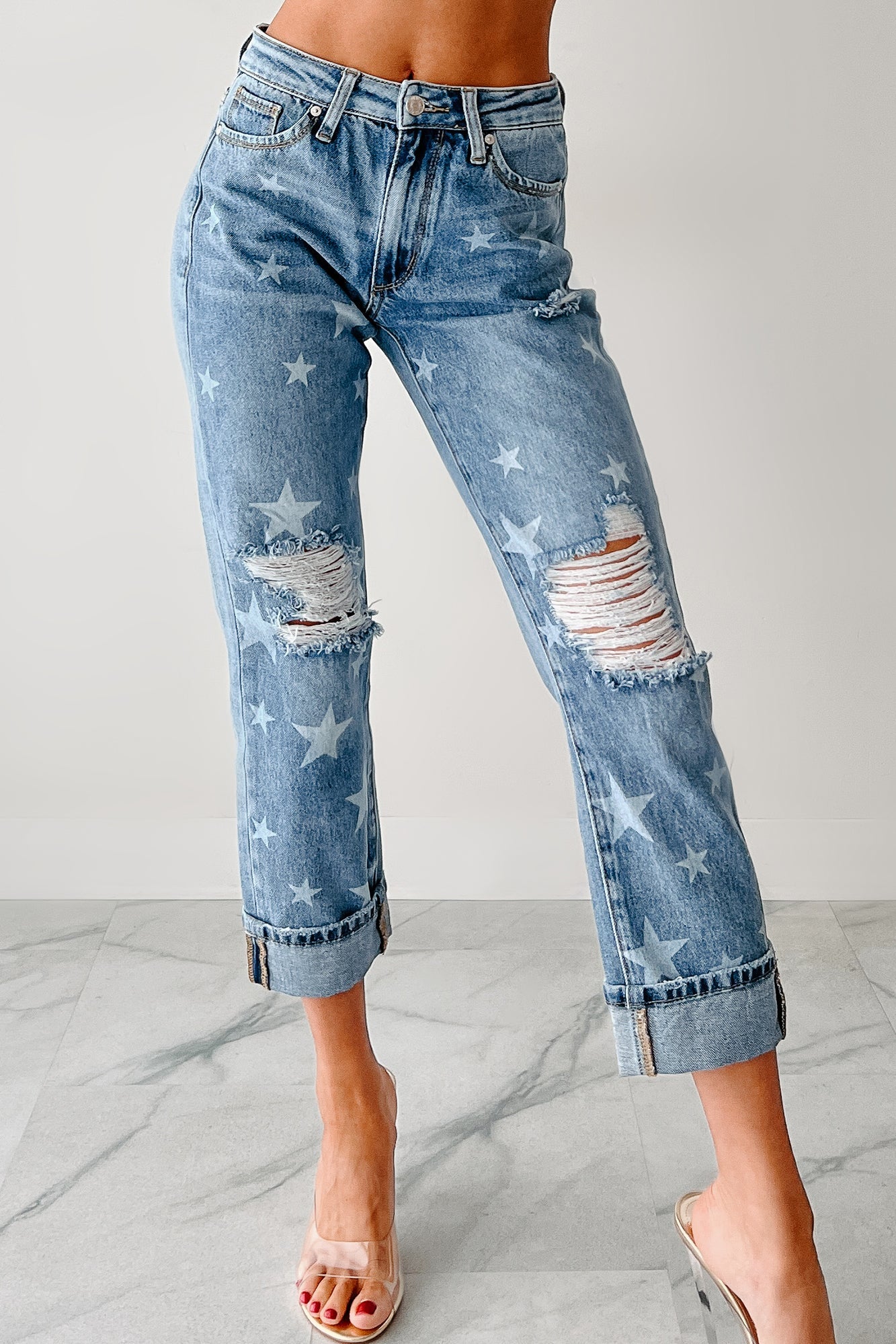Ruth Star Print Distressed Saige Jeans (Medium)