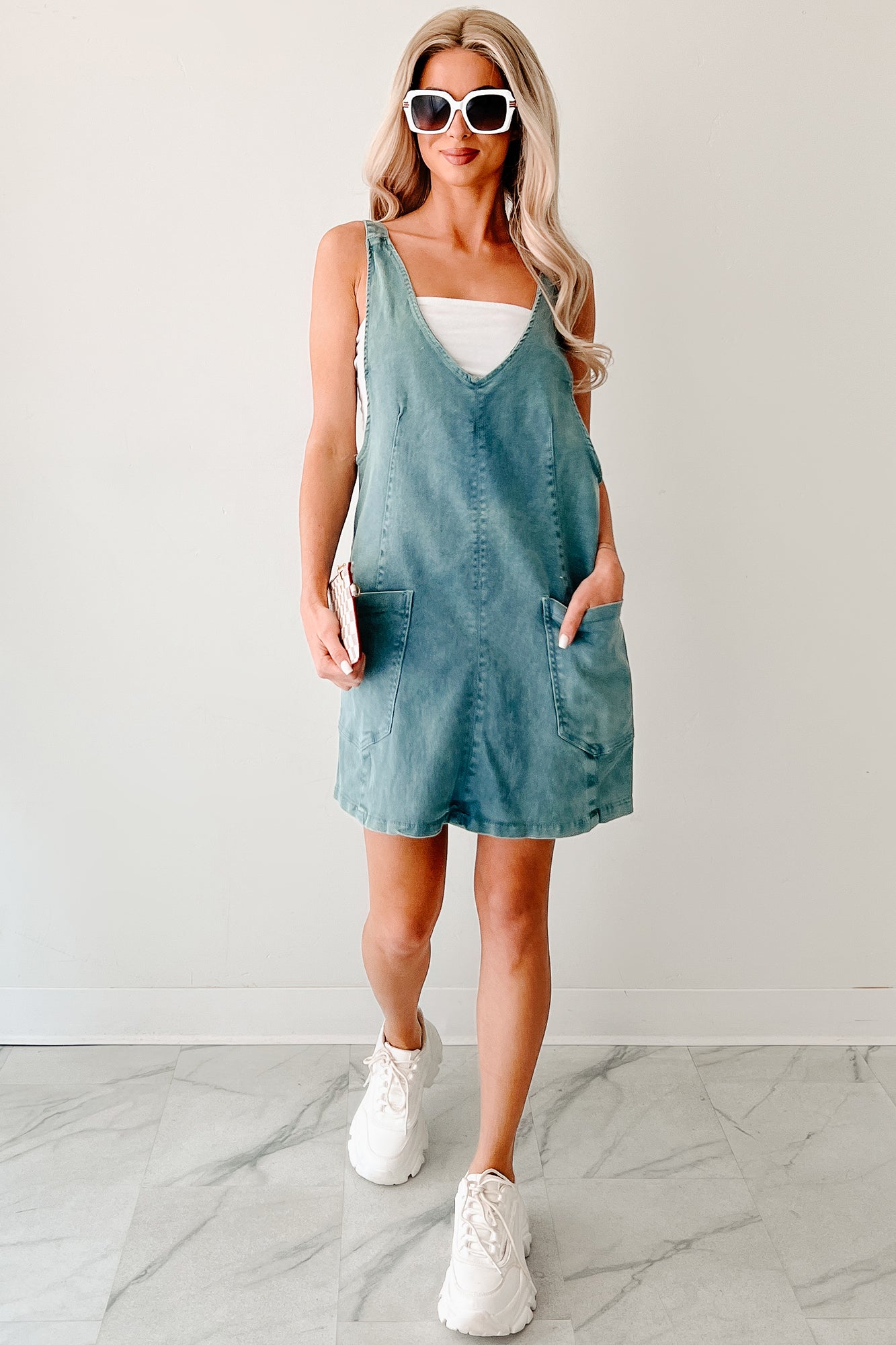 Living Steady Denim Overall Dress (Teal)