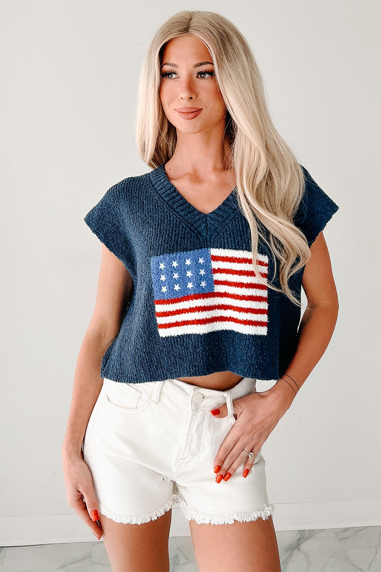 Waving Still American Flag Sweater Vest (Navy)