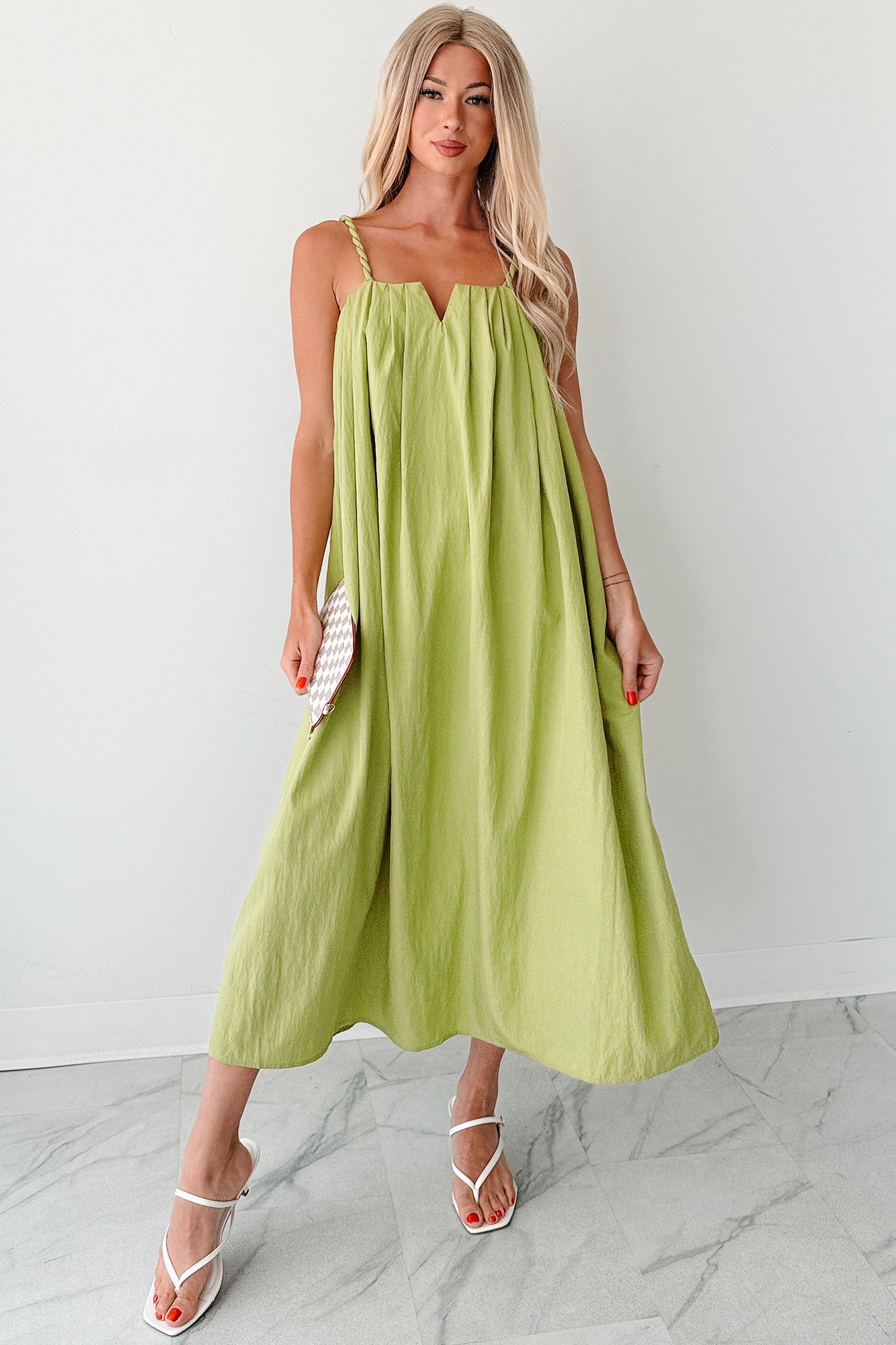 Pretend It's Paris Sleeveless Midi Dress (Sage)