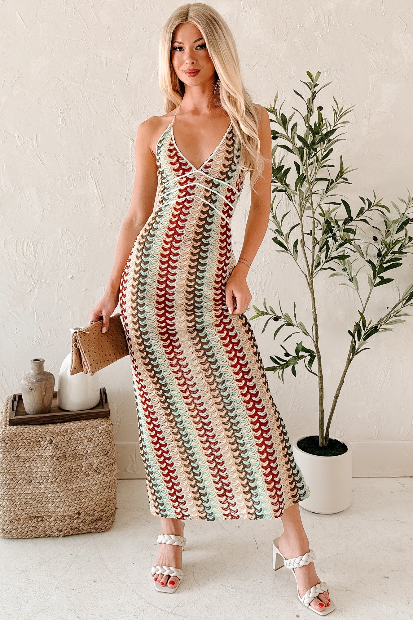 Sunglow State Crochet Halter Maxi Dress (Multi)