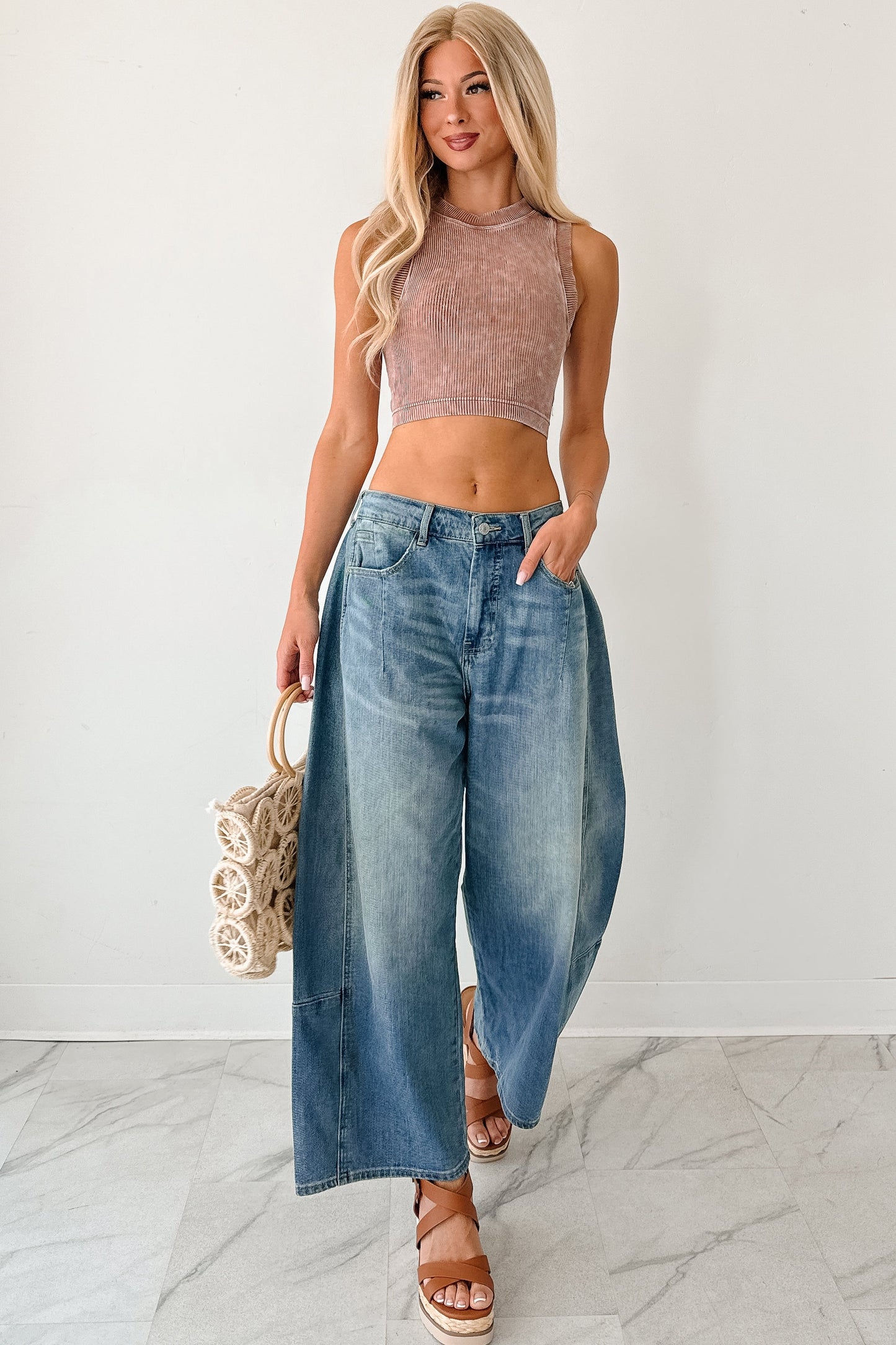 Woke Up Cute Stone Wash Padded Zenana Top (Deep Camel)