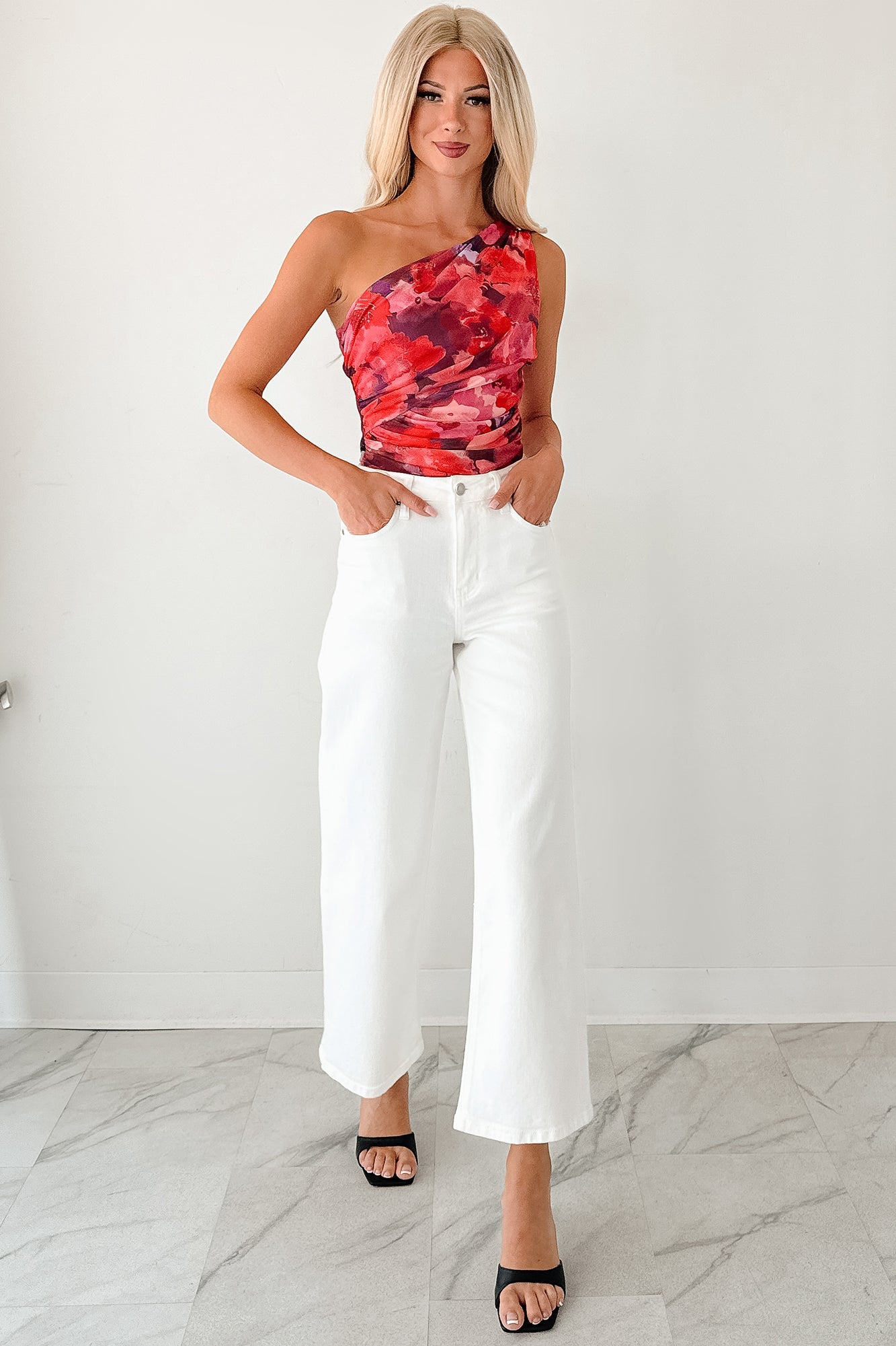 Time Of My Life Floral One Shoulder Bodysuit (Raspberry)