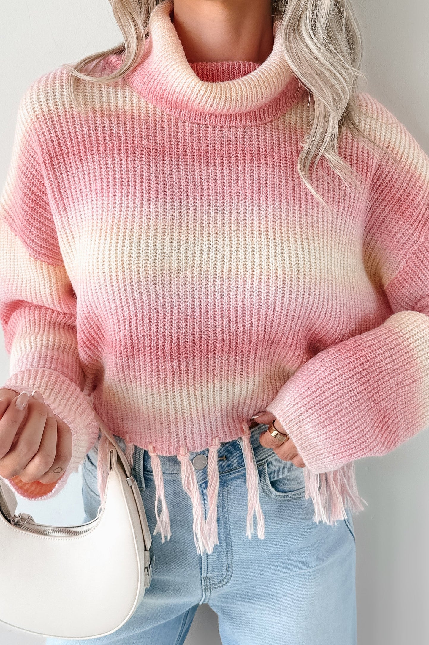 Life In Color Ombre Stripe Tassel Sweater (Pastel Peach)