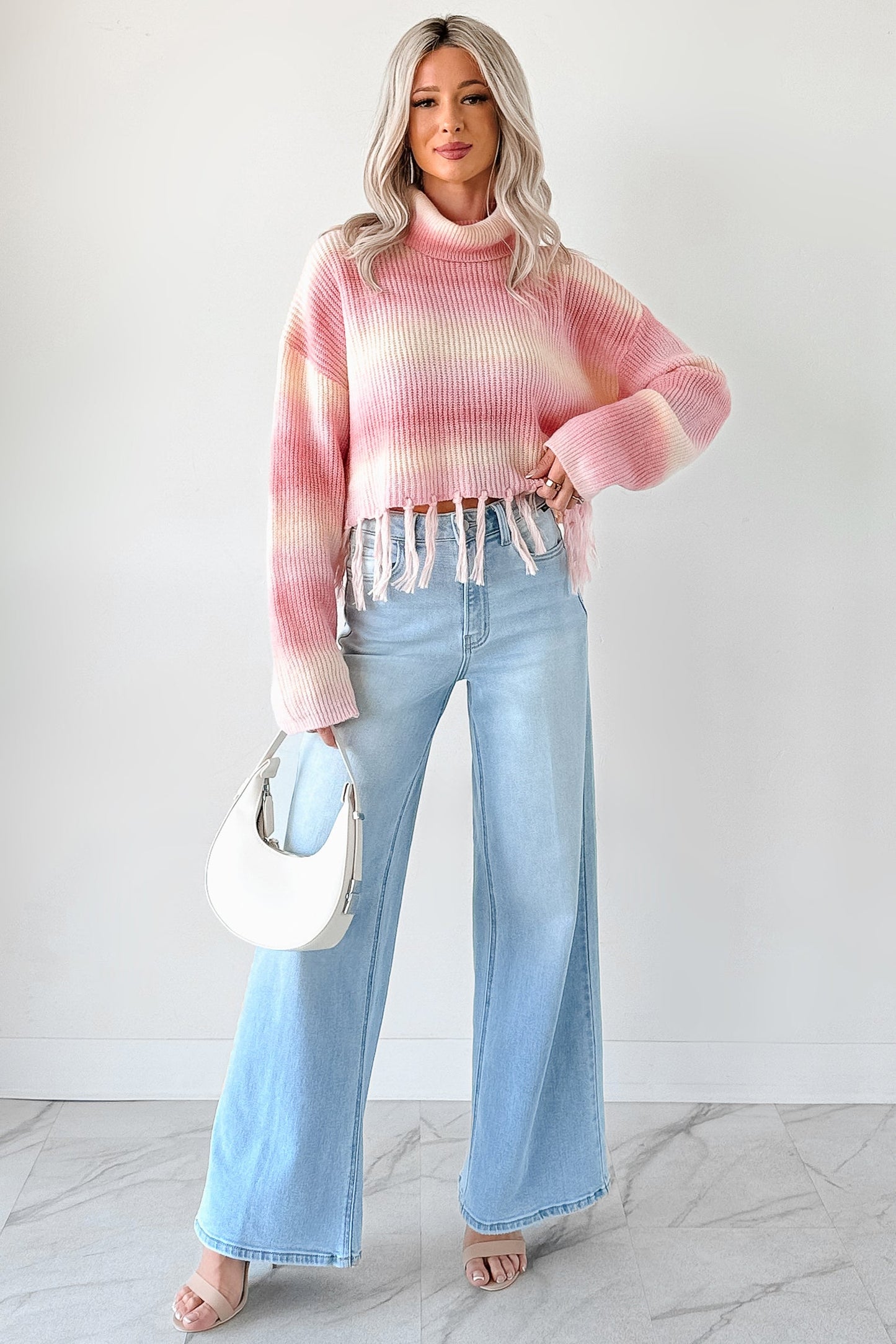 Life In Color Ombre Stripe Tassel Sweater (Pastel Peach)