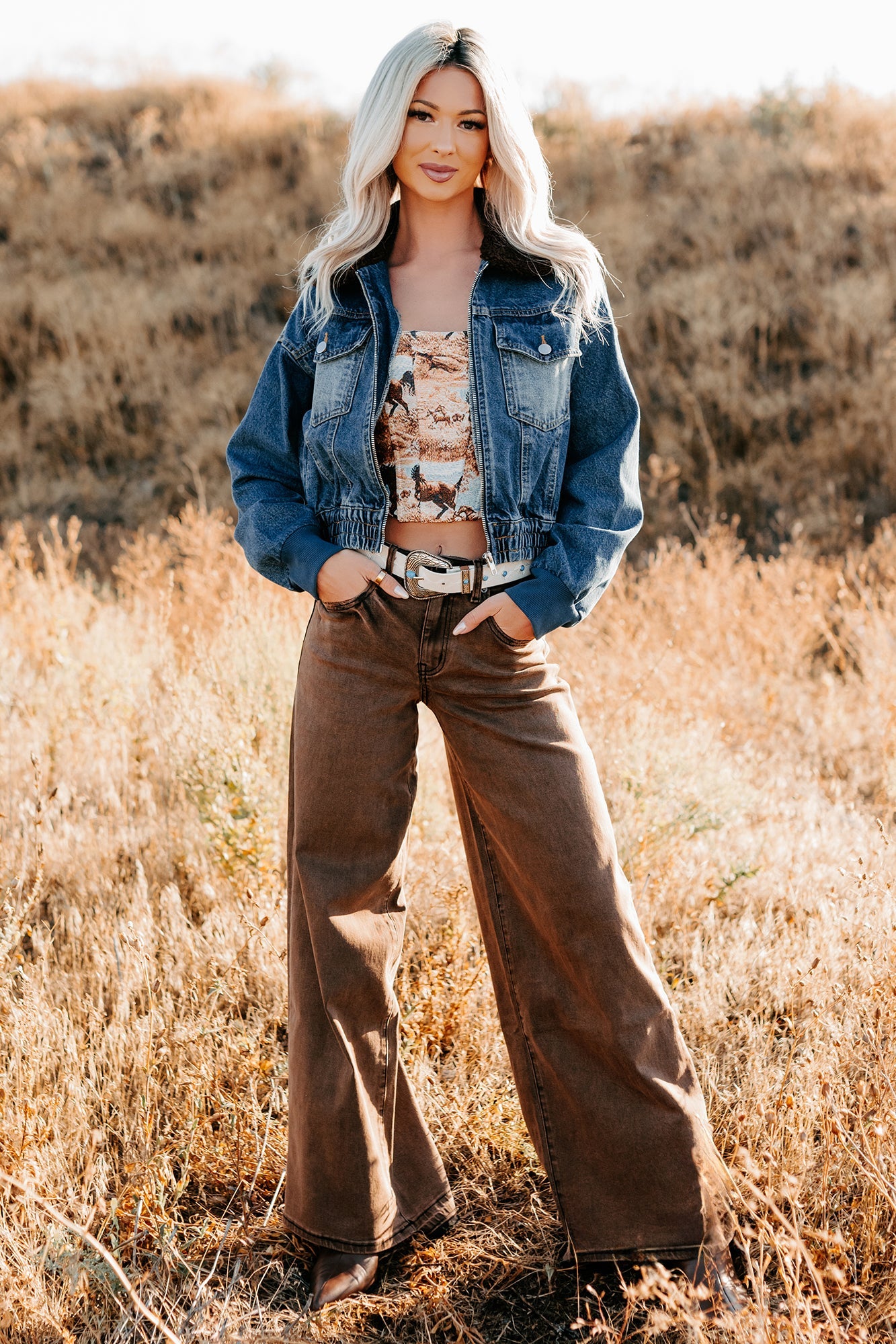 Valencia High Rise Wide Leg Mica Denim Jeans (Antique Bronze)