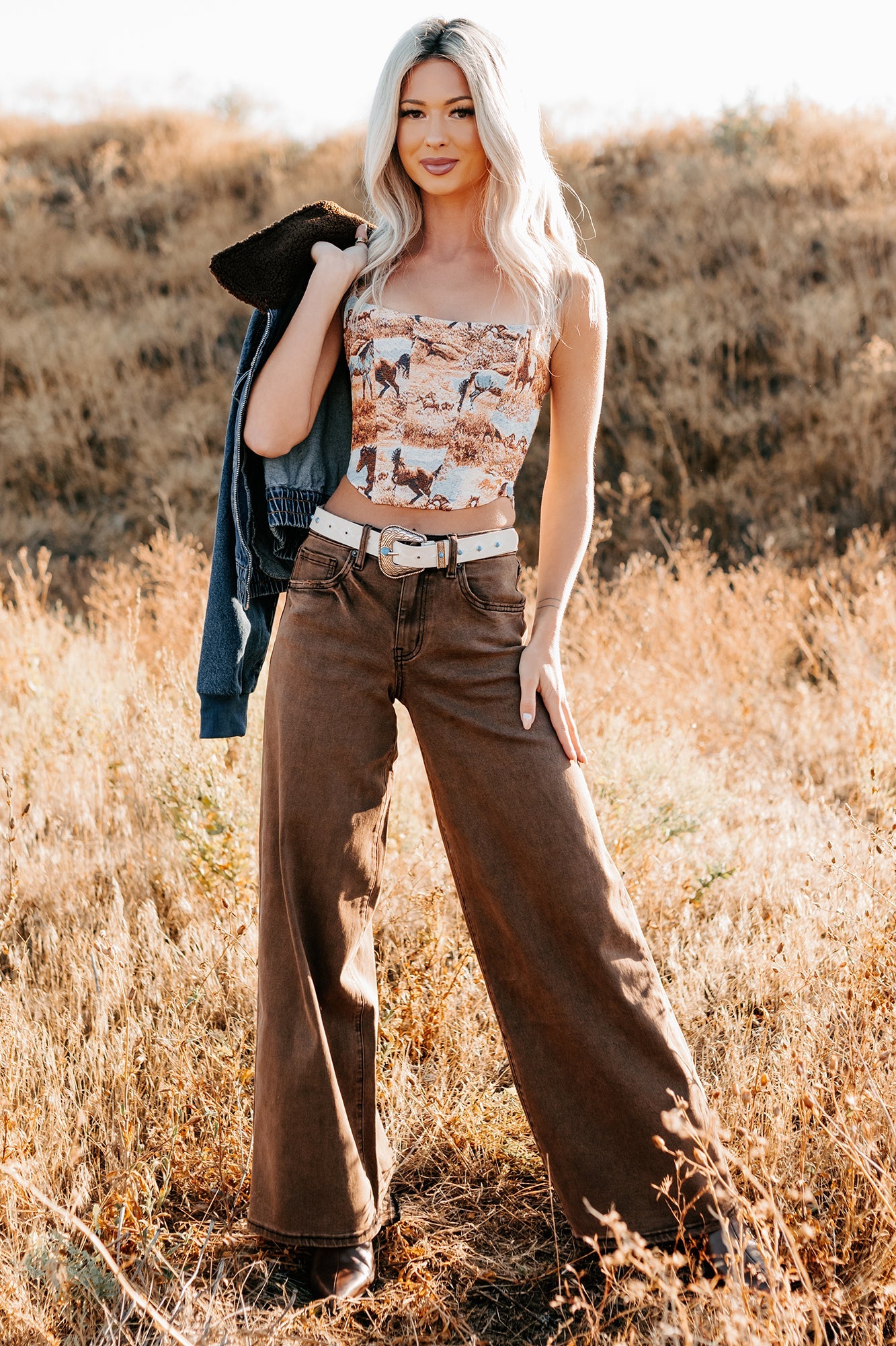 Valencia High Rise Wide Leg Mica Denim Jeans (Antique Bronze)