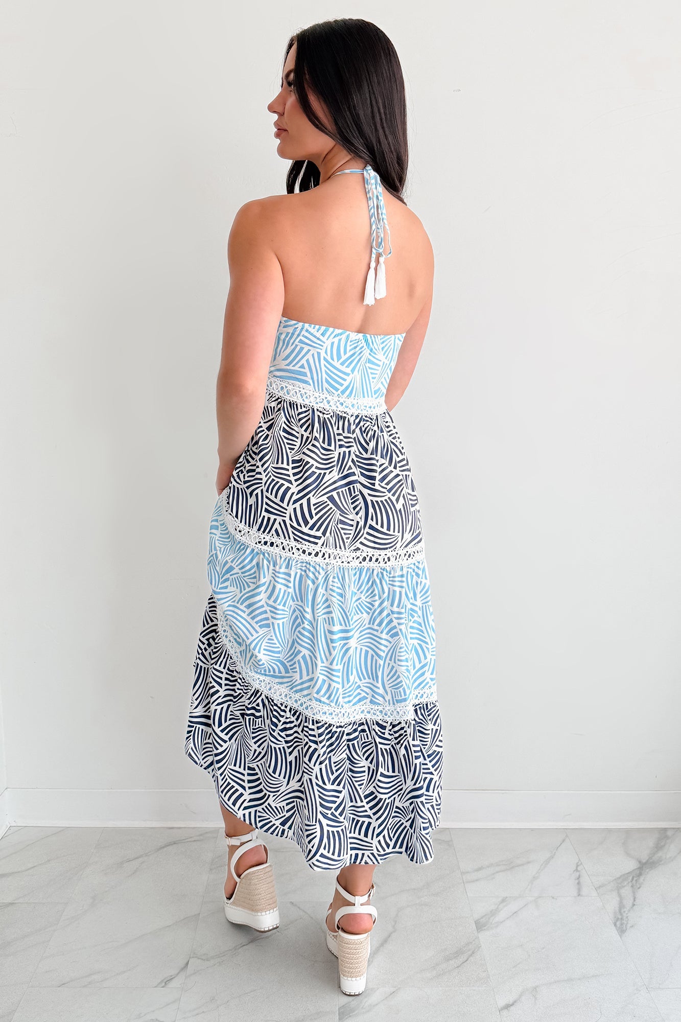 Postcard Hour Halter Maxi Dress (Blue/Navy)