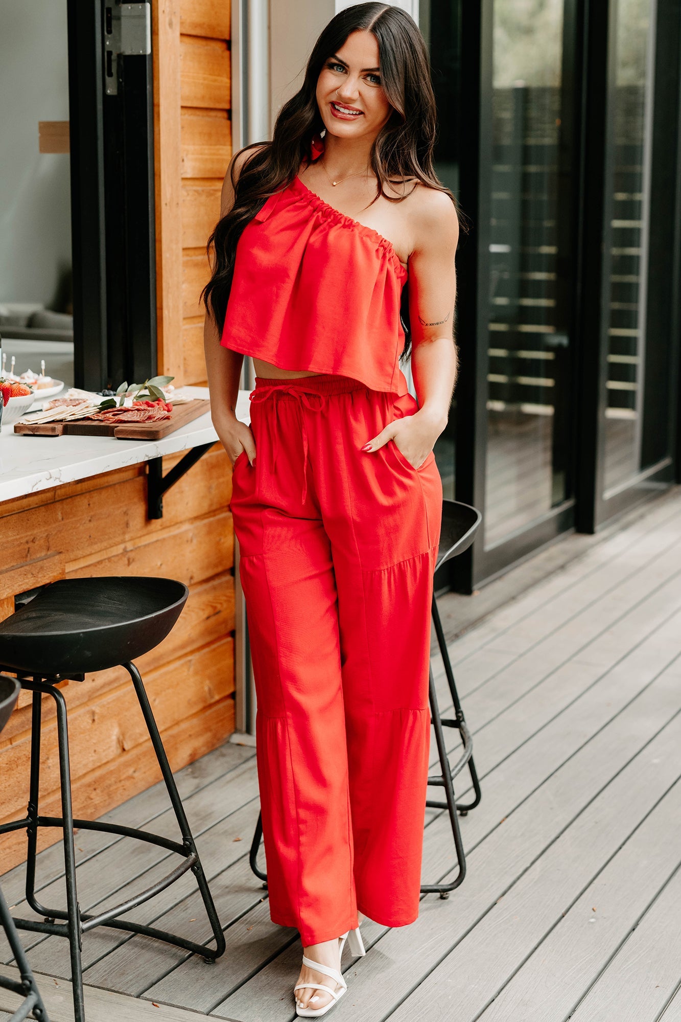 Real Karma Tiered Linen Pants (Red)