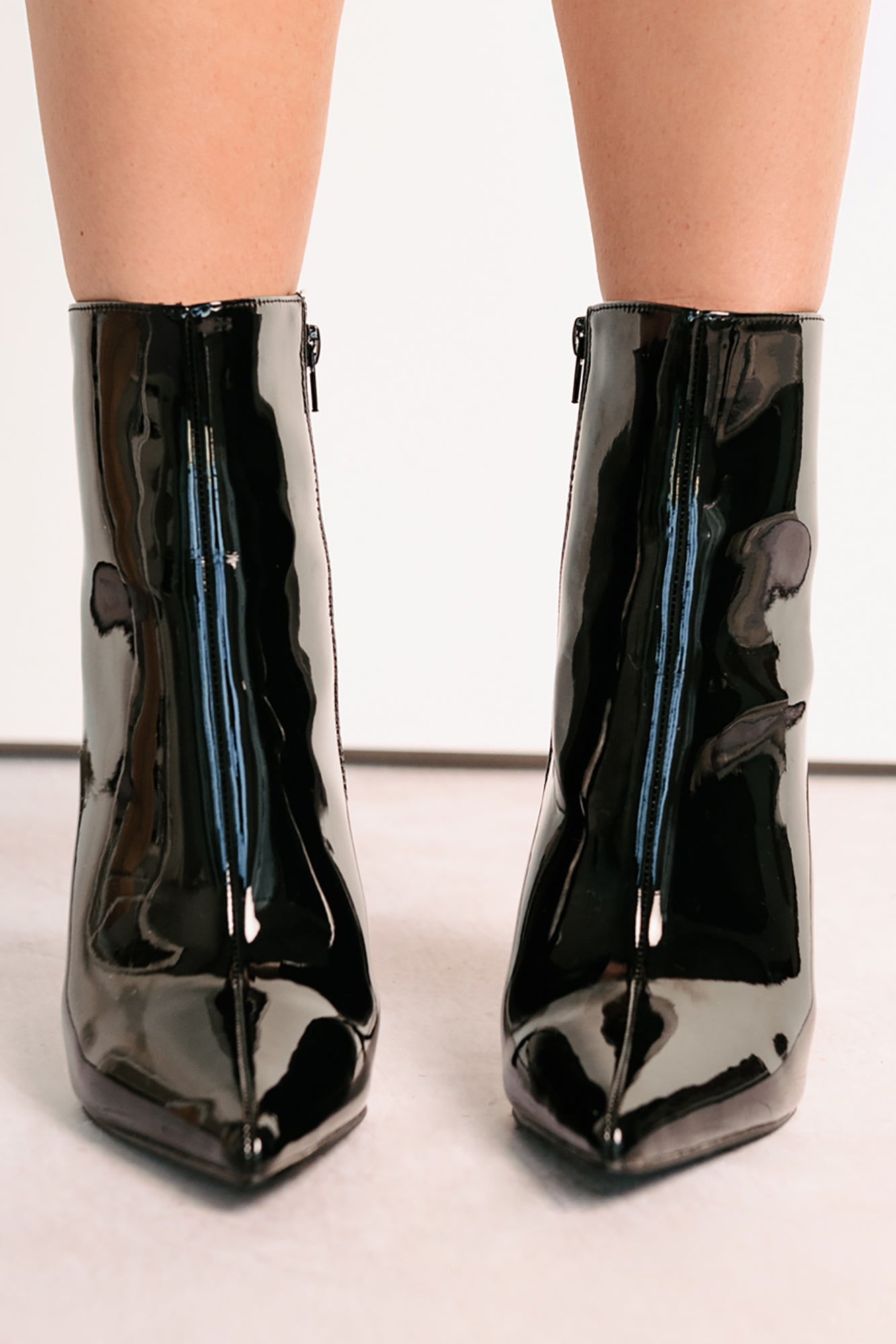 Queen Status Pointed Toe Heeled Booties (Black Patent)
