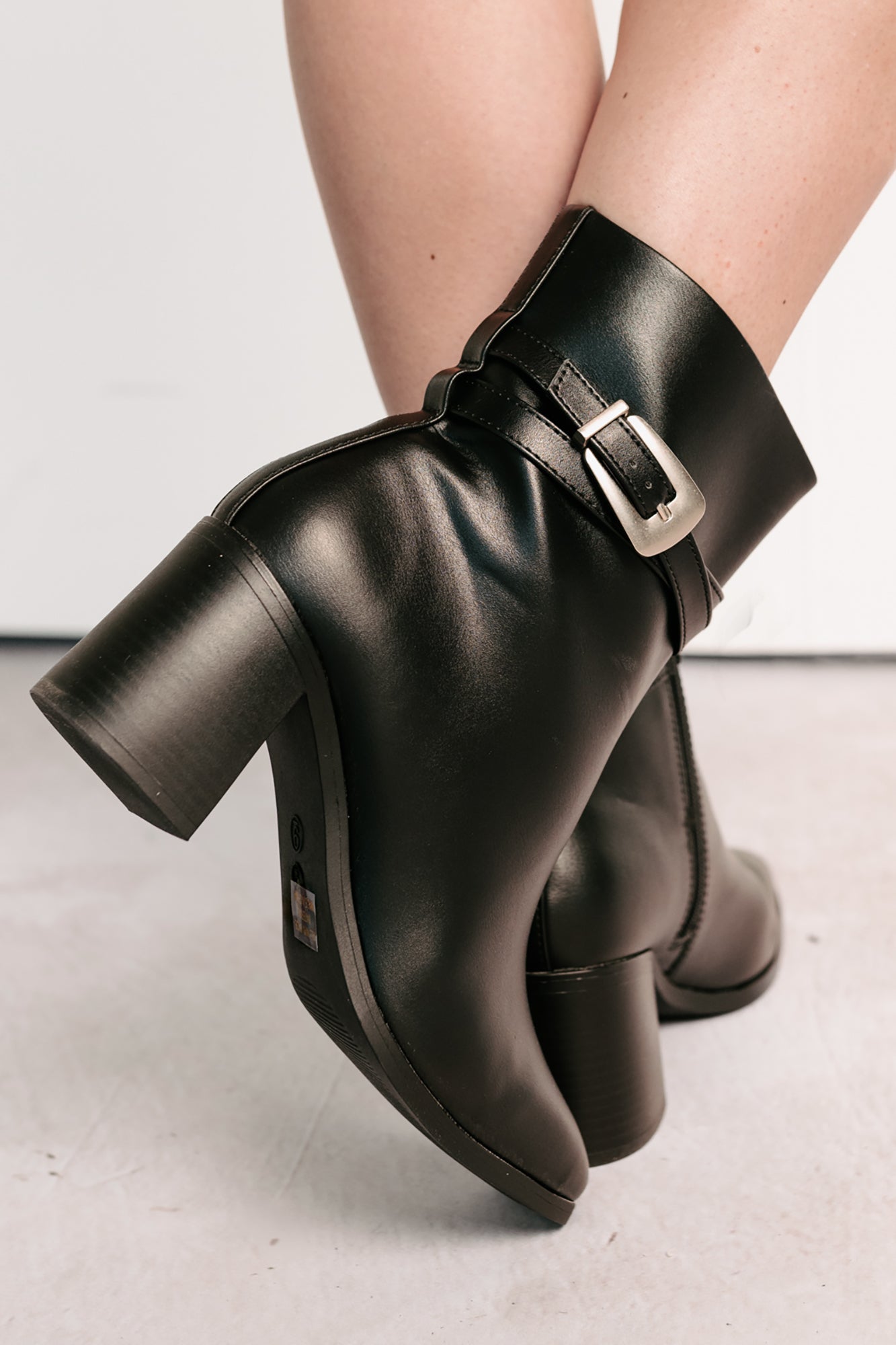 Step In Style Faux Leather Buckle Detail Booties (Black)