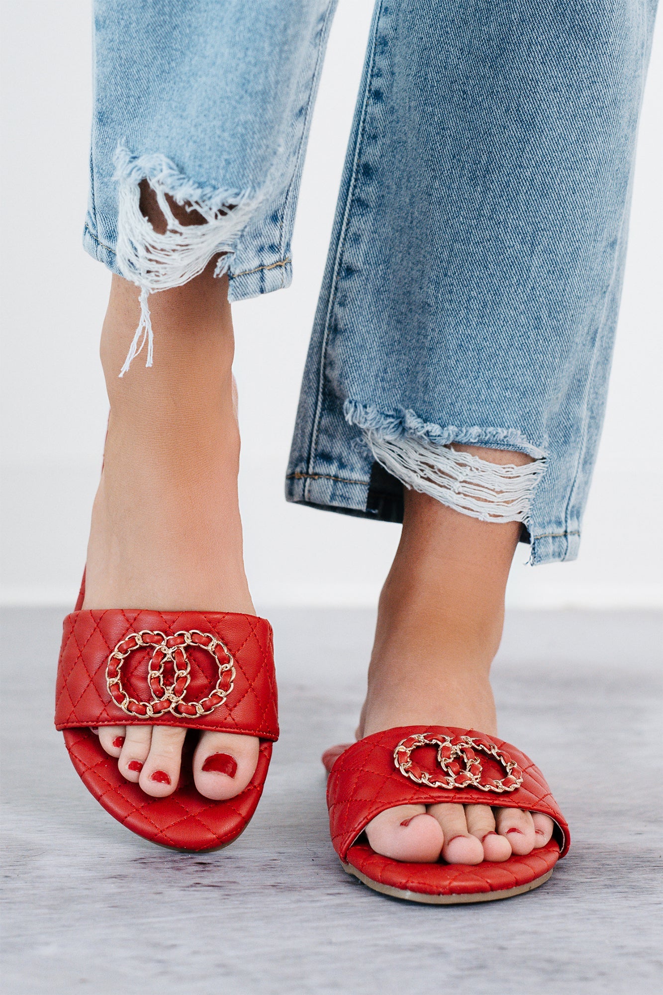 Own Your Elegance Quilted Leather Sandals (Red)