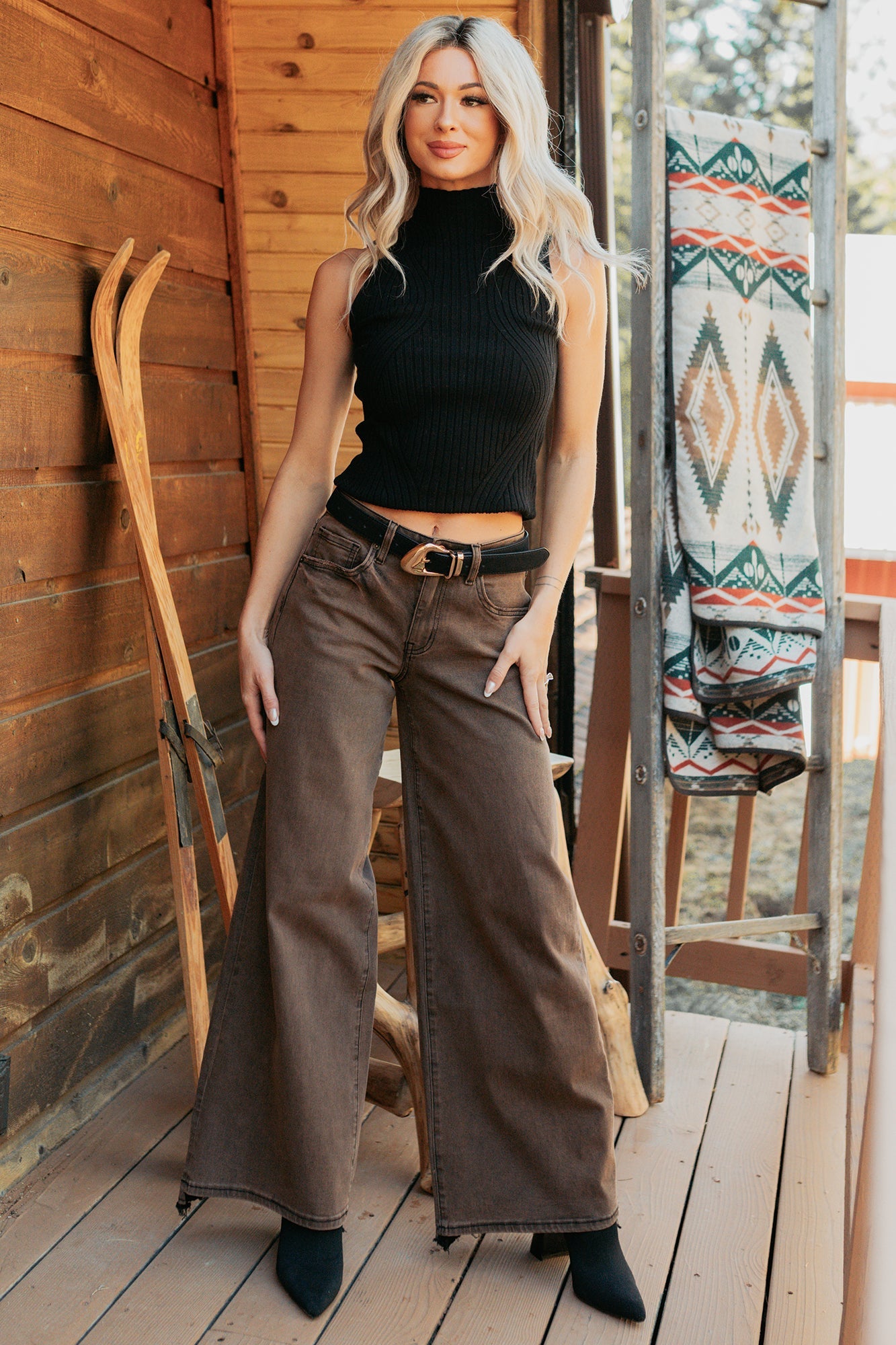 Valencia High Rise Wide Leg Mica Denim Jeans (Antique Bronze)