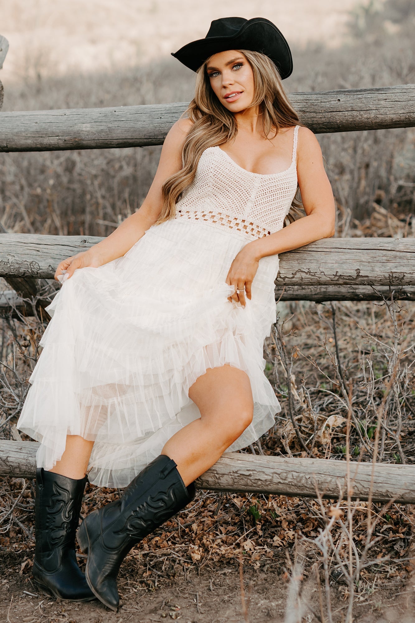 Sunlit Serenity Crochet Ruffle POL Dress (Natural)